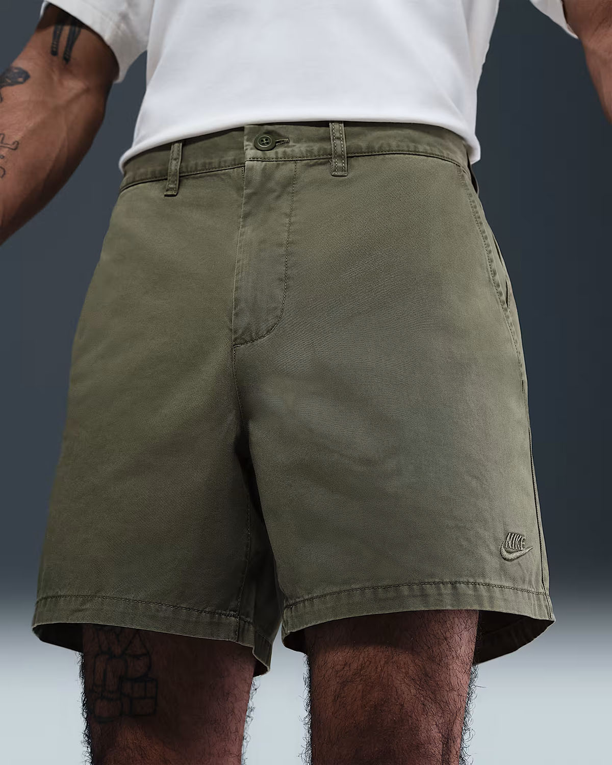 Nike Club Mens Washed Chino Shorts Medium Olive