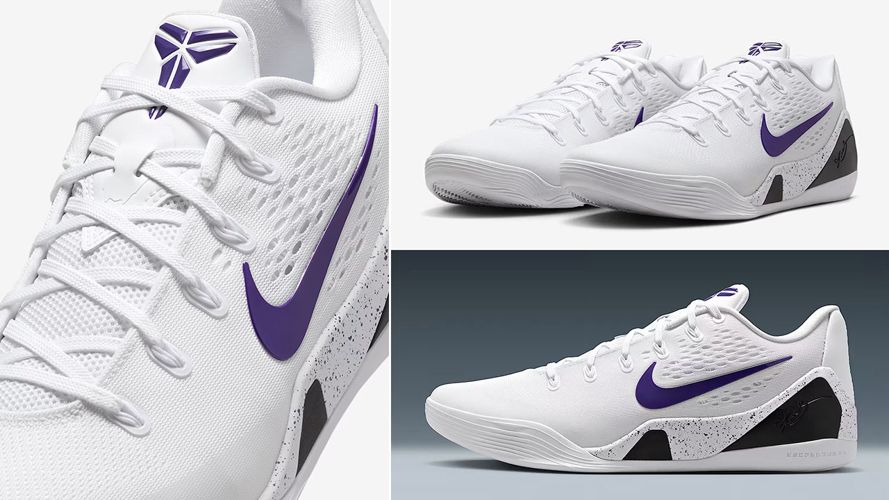Nike Kobe 9 Elite Low EM Protro White Court Purple Lakers Home Basketball Shoes