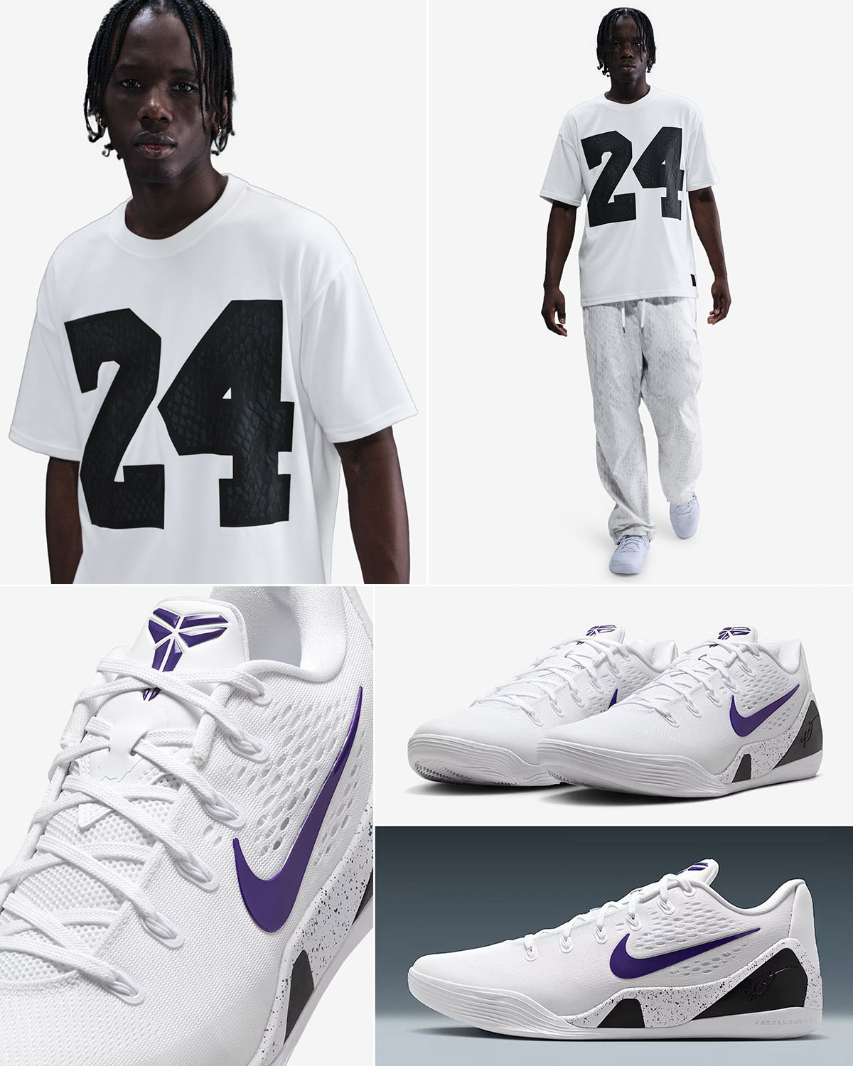 Nike-Kobe-9-Elite-Low-EM-Protro-White-Court-Purple-Shoes-x-Nike-Kobe-24-T-Shirt-Outfit