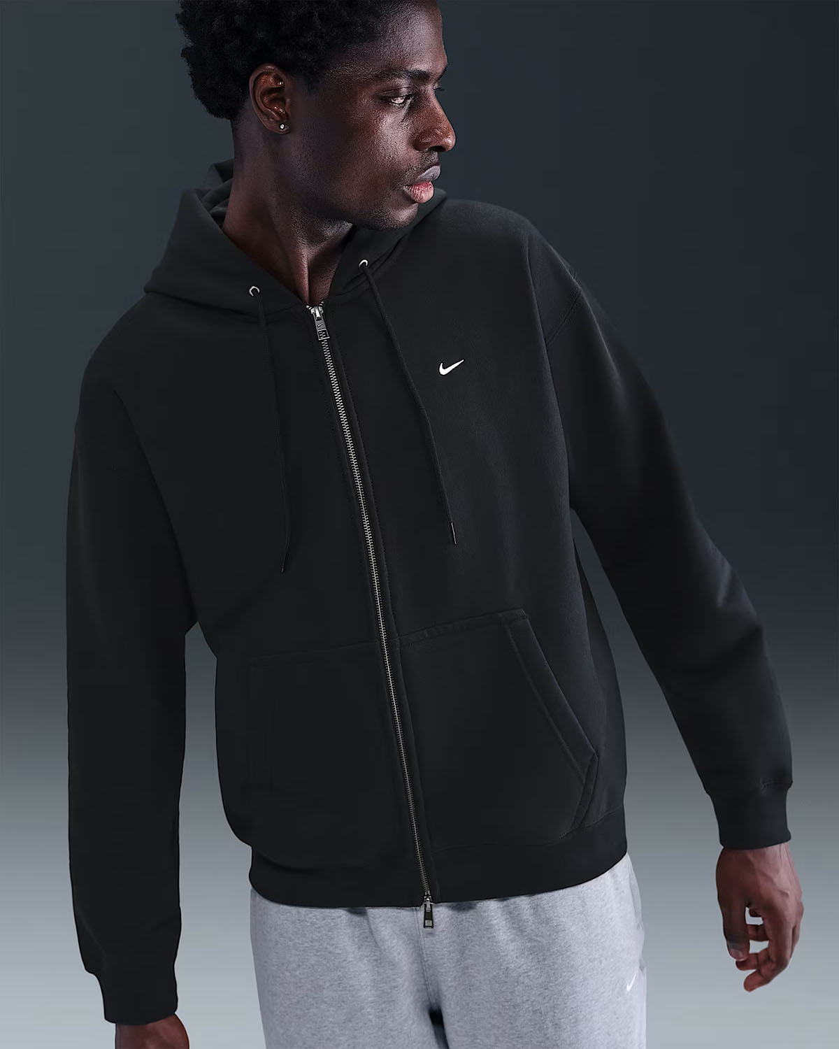 Nike Solo Swoosh Mens Full Zip Hoodie Black White