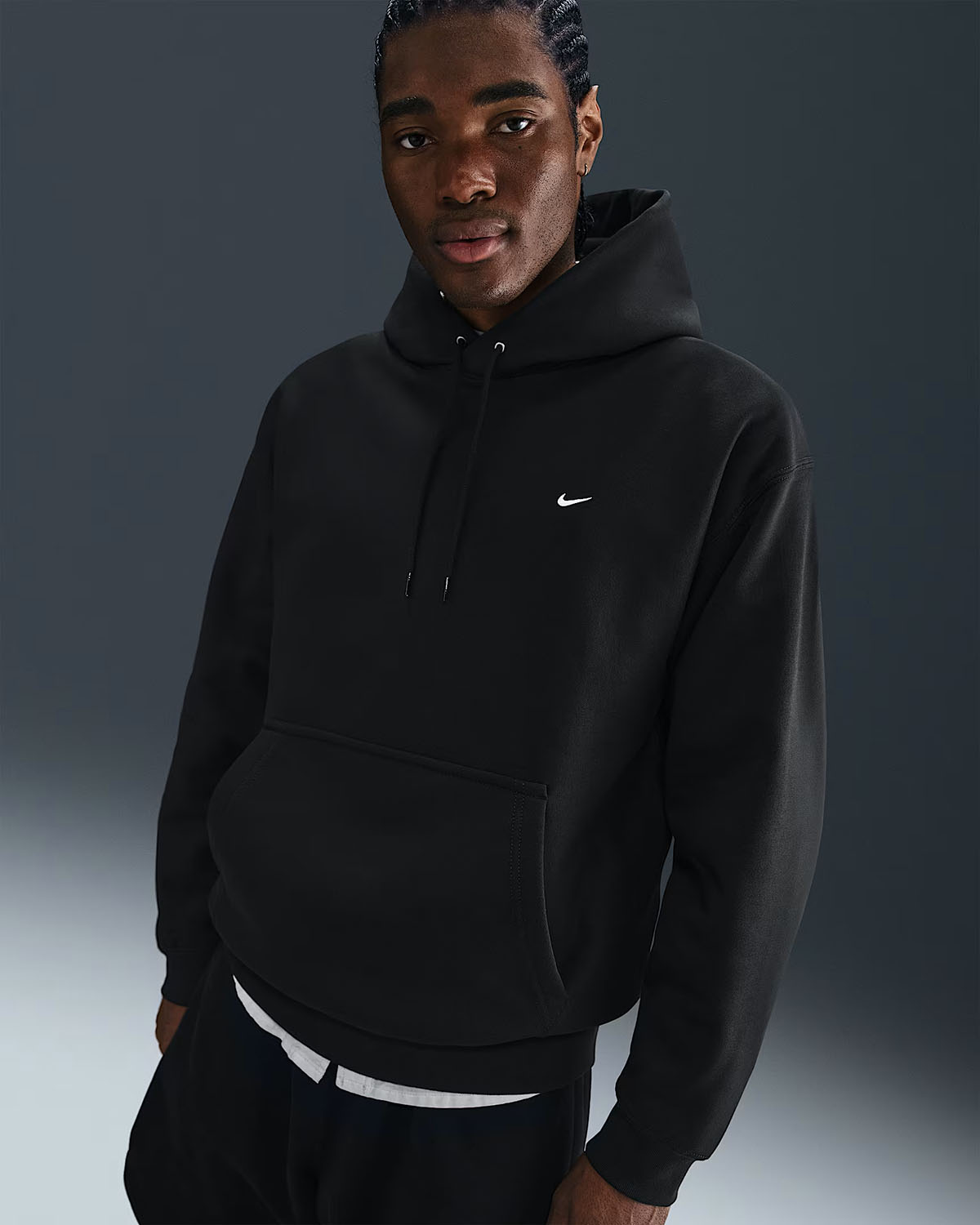 Nike Solo Swoosh Mens Pullover Hoodie Black White