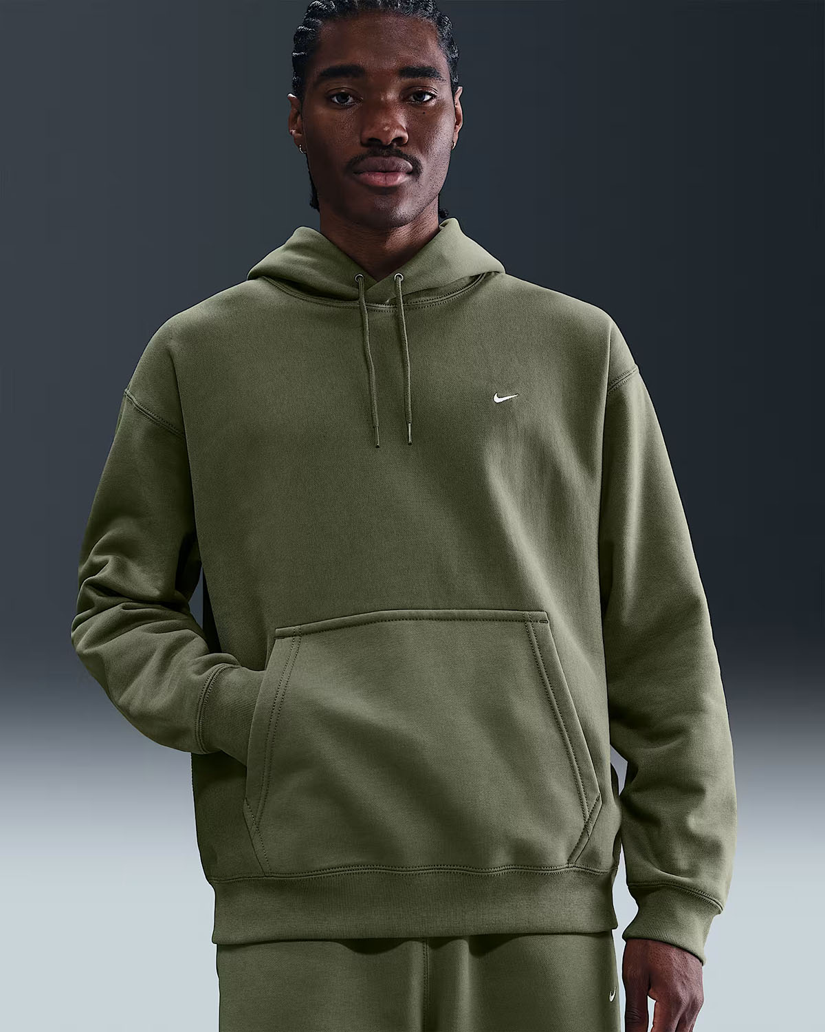 Nike Solo Swoosh Mens Pullover Hoodie Medium Olive