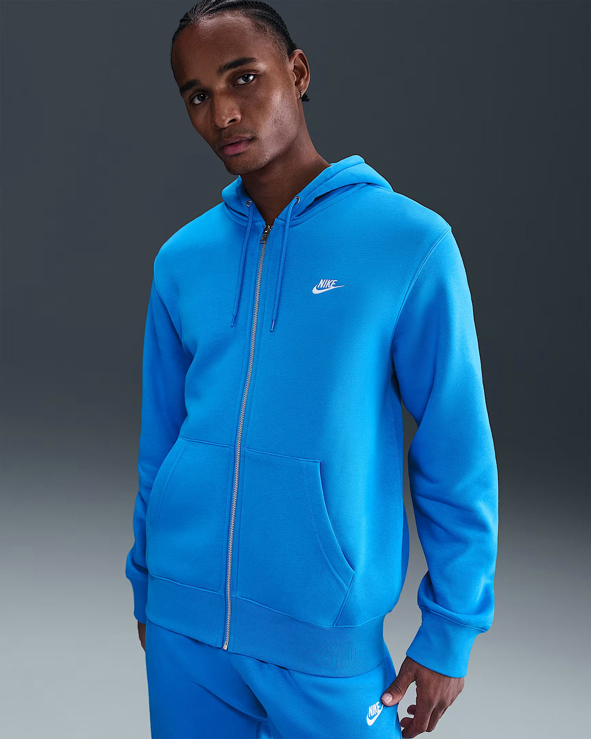 Nike Sportswear Mens Club Fleece Full Zip Hoodie Photo Blue