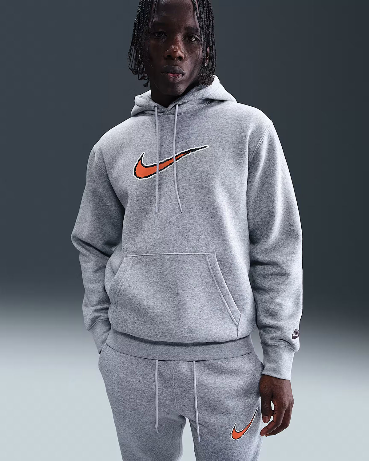 Nike Sportswear Mens Club Fleece Hoodie Smoke Grey Orange