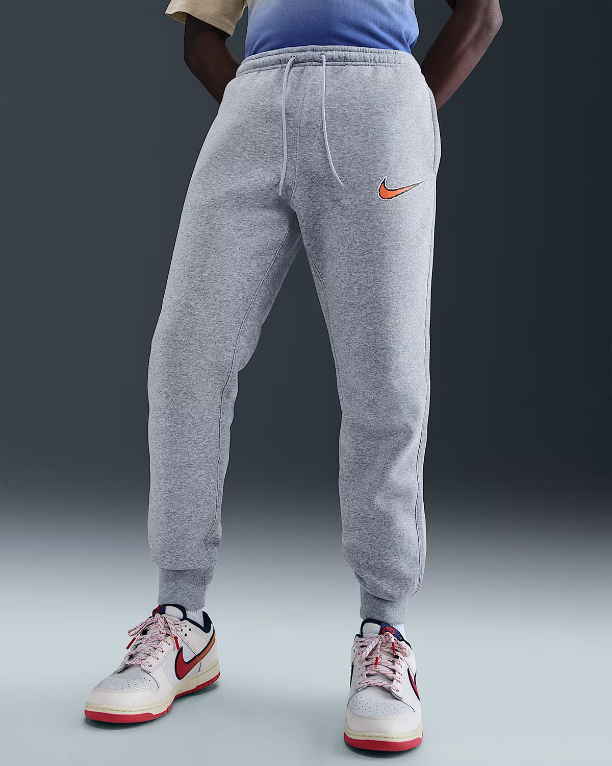 Nike Sportswear Mens Club Fleece Joggers Smoke Grey Orange 1
