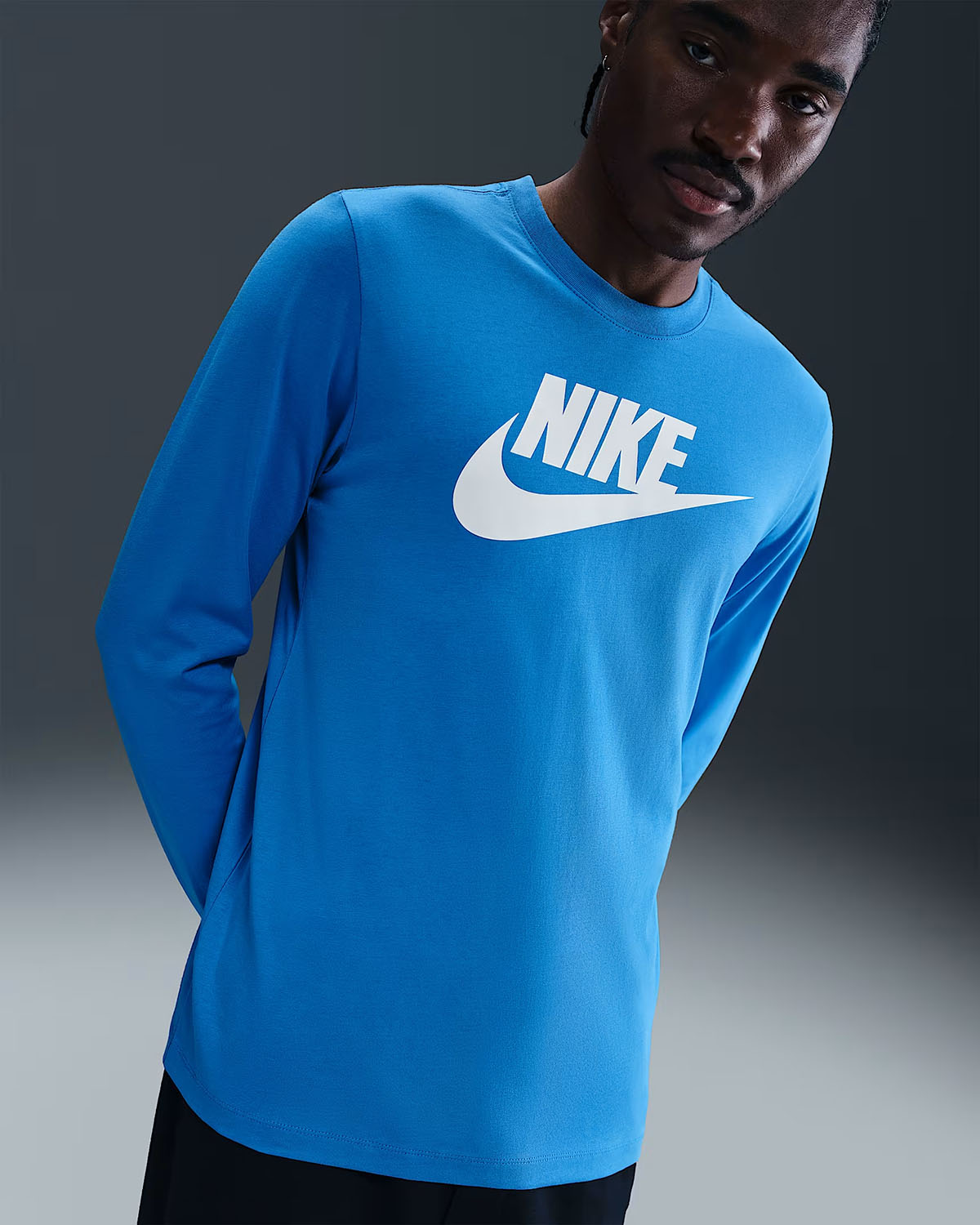 Nike Sportswear Mens Long Sleeve T Shirt Photo Blue