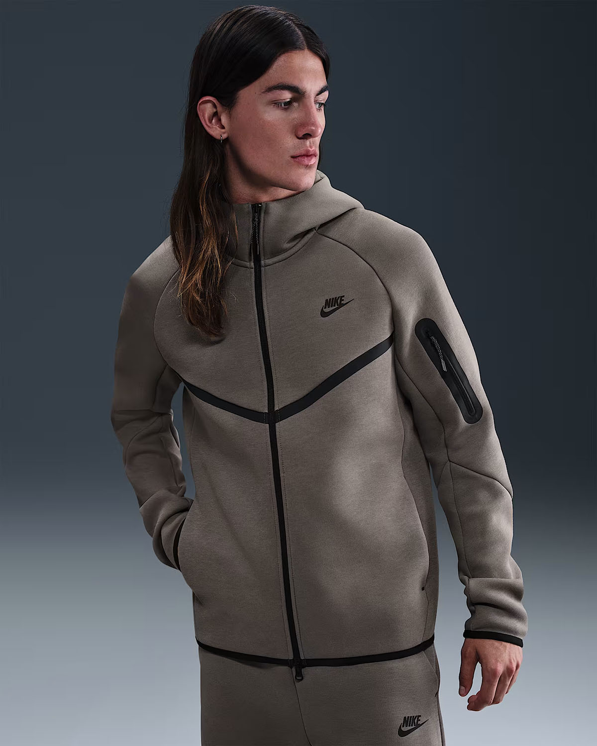 Nike Tech Fleece Mens Full Zip Windrunner Hoodie Jacket Cave Stone