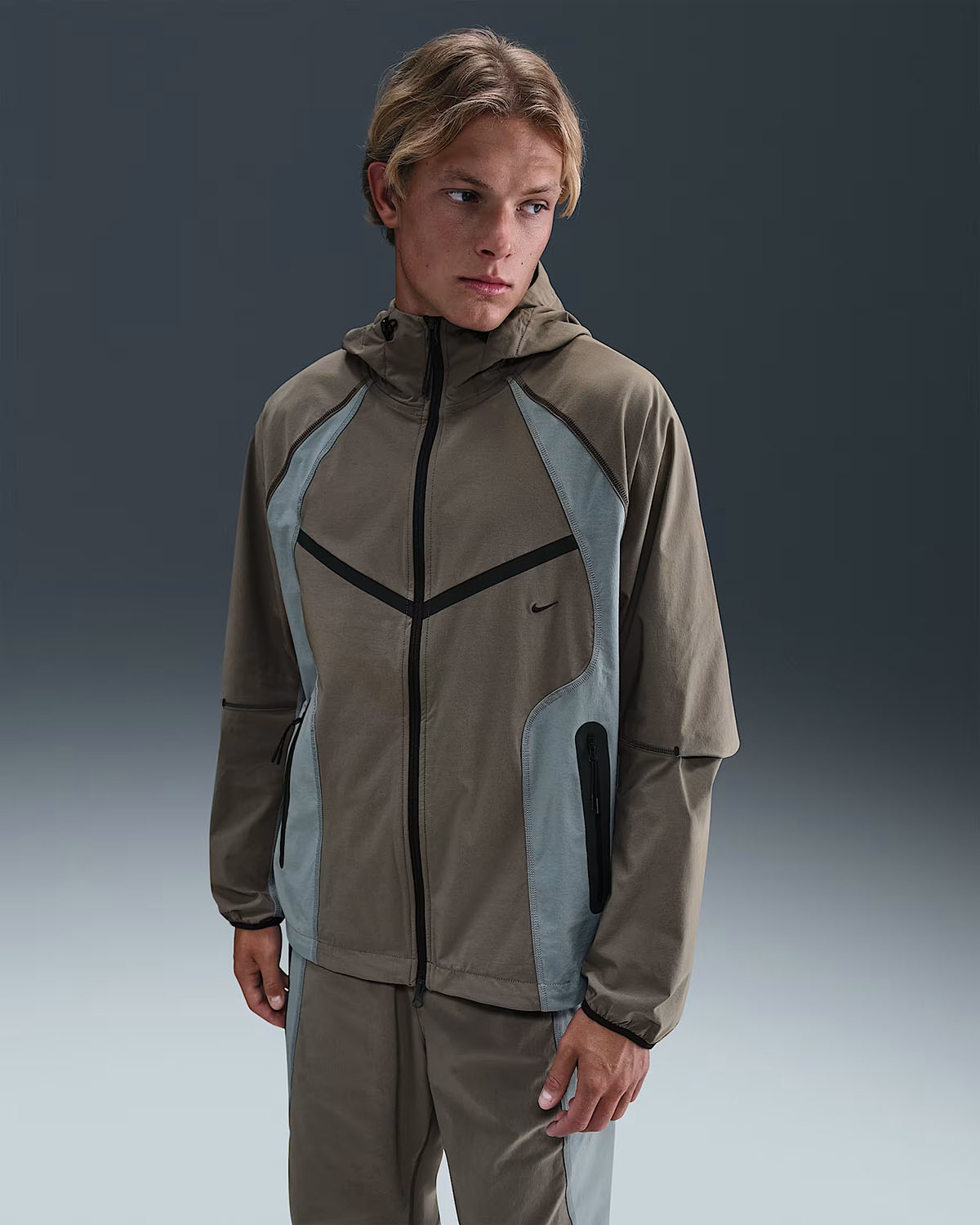 Nike Tech Woven Mens Full Zip Jacket Cave Stone Cool Grey Black