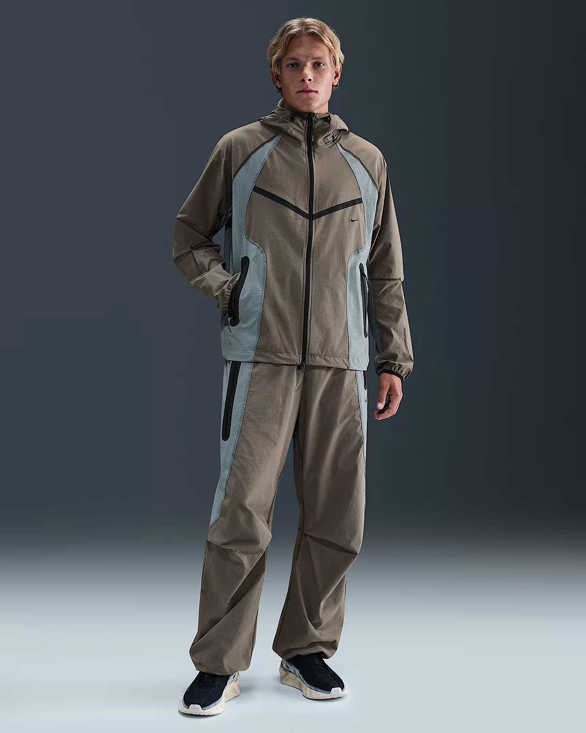 Nike Tech Woven Mens Full Zip Jacket and Pants Cave Stone Cool Grey Black