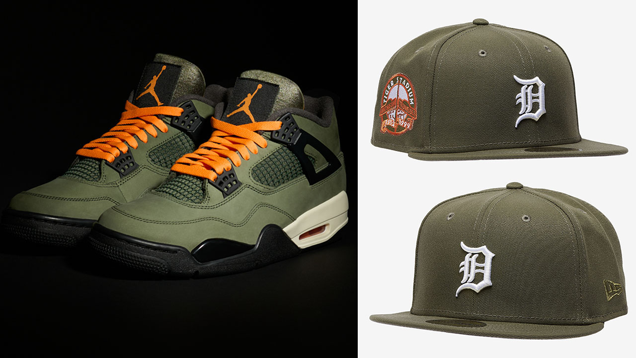 Undefeated Air Jordan 4 2025 x New Era Detroit Tigers Olive Green Hat 59FIFTY Fitted Cap