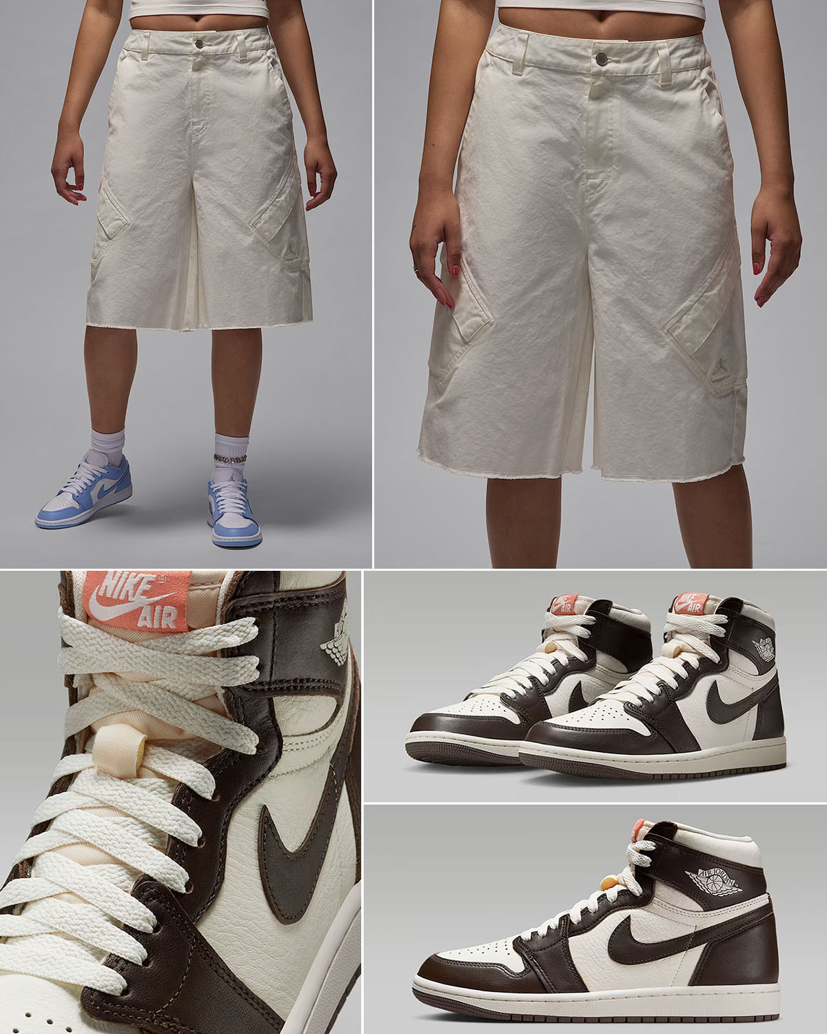 Air Jordan 1 High OG Baroque Brown Womens Shoes and Baggy Shorts Outfit