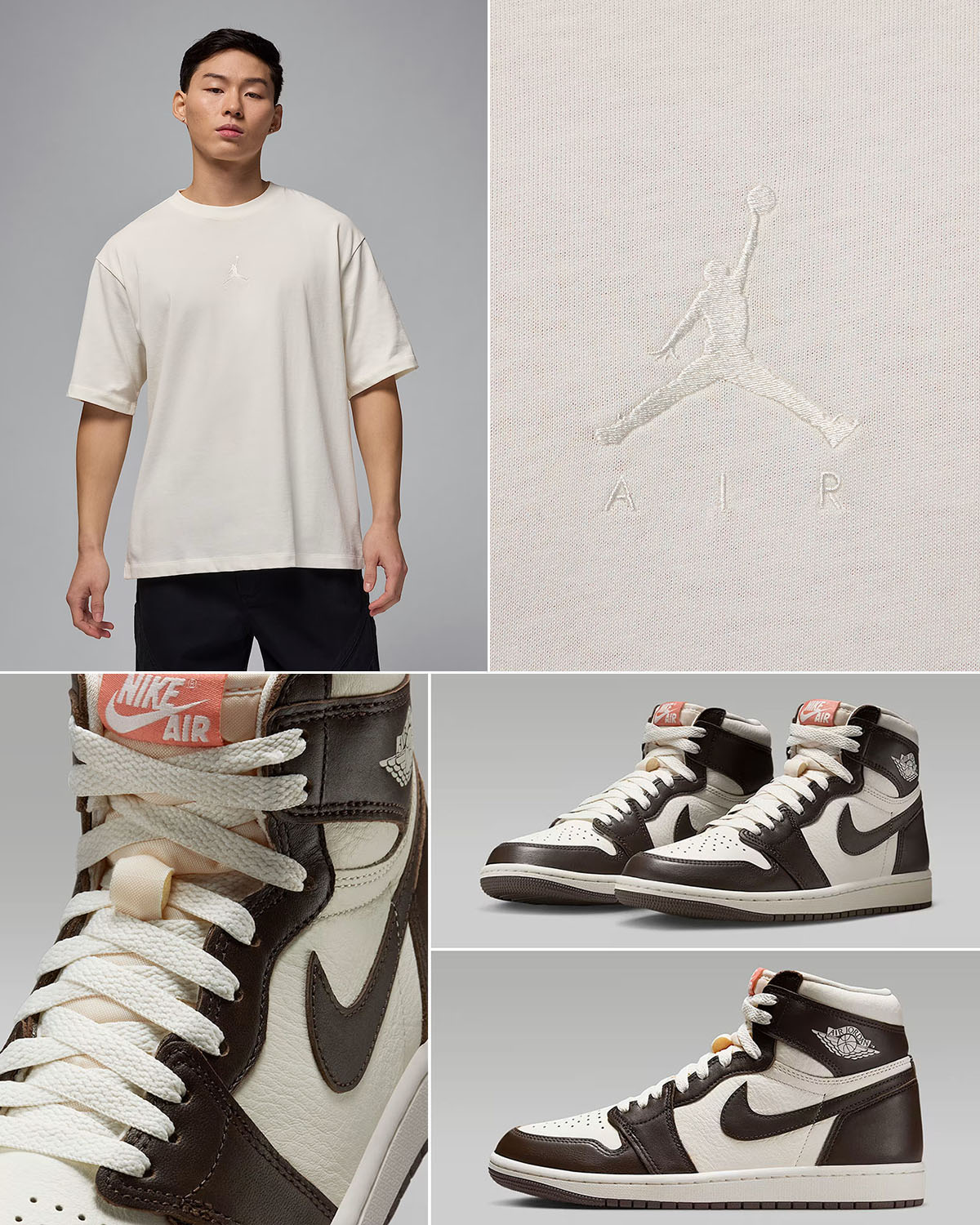 Air Jordan 1 High OG Baroque Brown x Jordan Brooklyn Oversized Sail T Shirt Outfit
