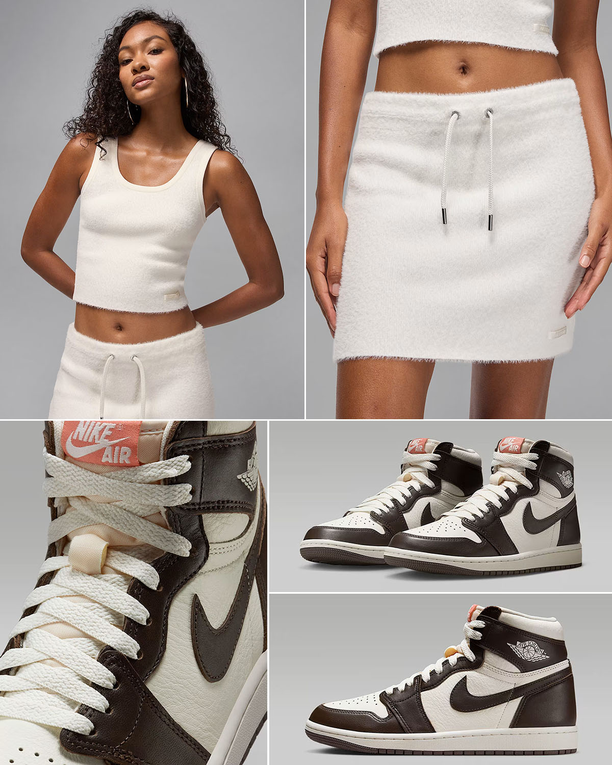 Air Jordan 1 High OG Baroque Brown x Jordan Womens Sail Tank Top and Skirt Outfit