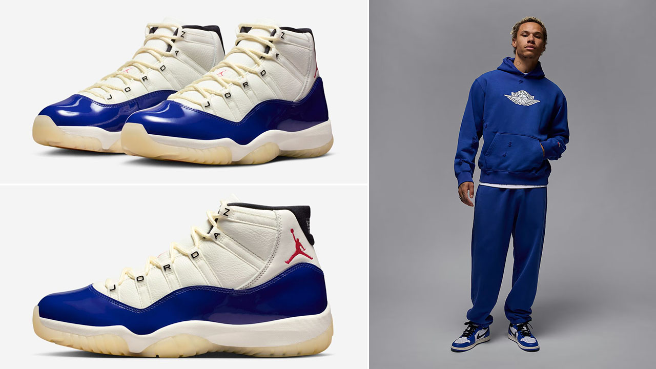 Air Jordan 11 Rare Air Blue Hoodie and Fleece Pants Outfit