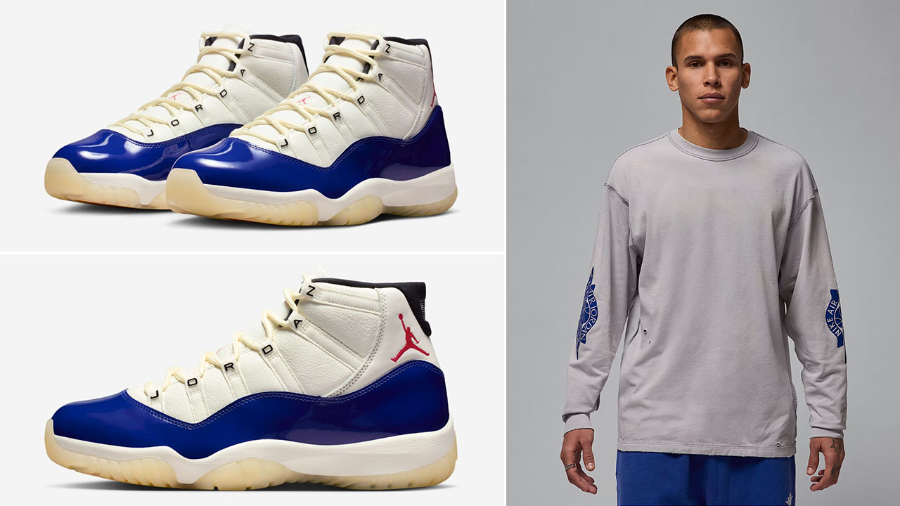 Air Jordan 11 Rare Air Grey Royal Blue Long Sleeve T Shirt Outfit