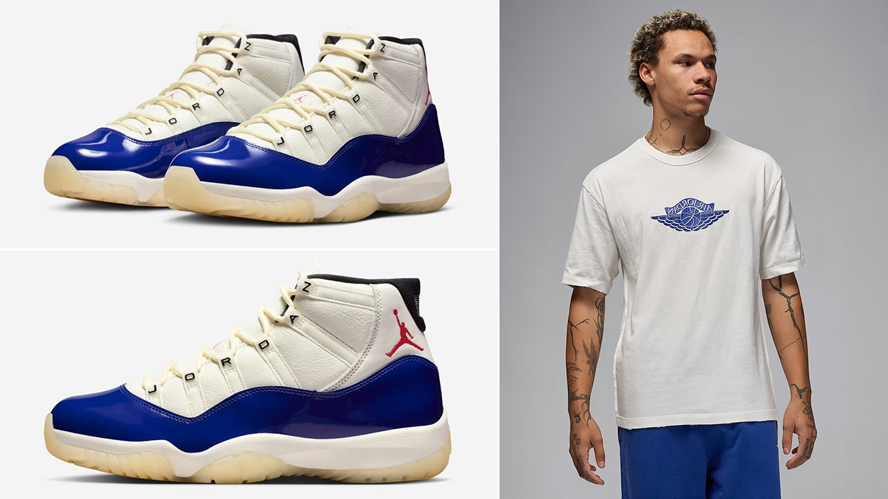 Air Jordan 11 Rare Air Sail Royal Blue T Shirt Outfit