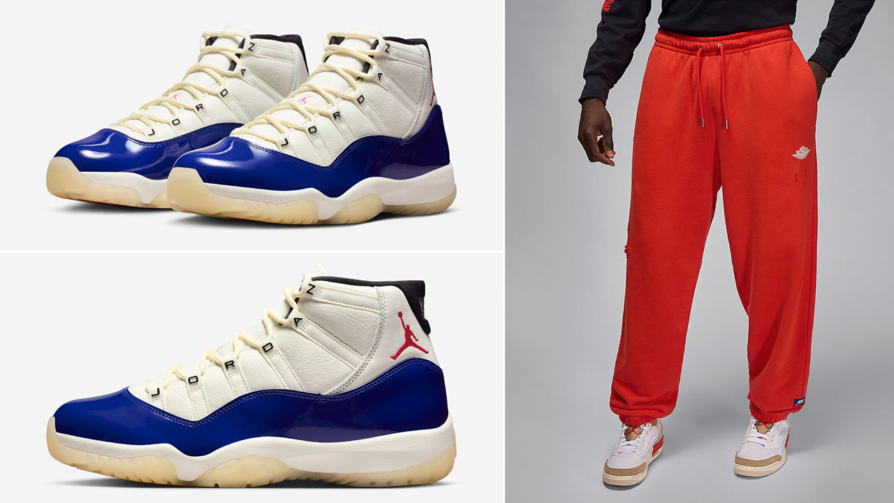 Air Jordan 11 Rare Air Shoes x Jordan Rare Air Mens Chili Red Fleece Pants Outfit