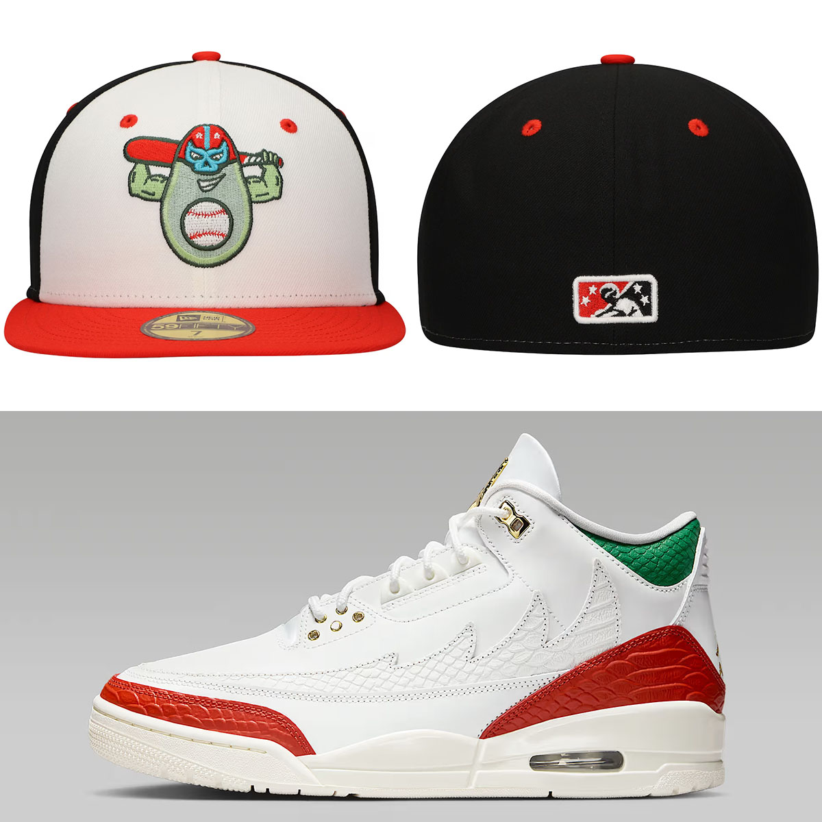 Air Jordan 3 Mexico x Avocados Luchadores de Down East New Era Copa de la Diversion 59FIFTY Fitted Hat