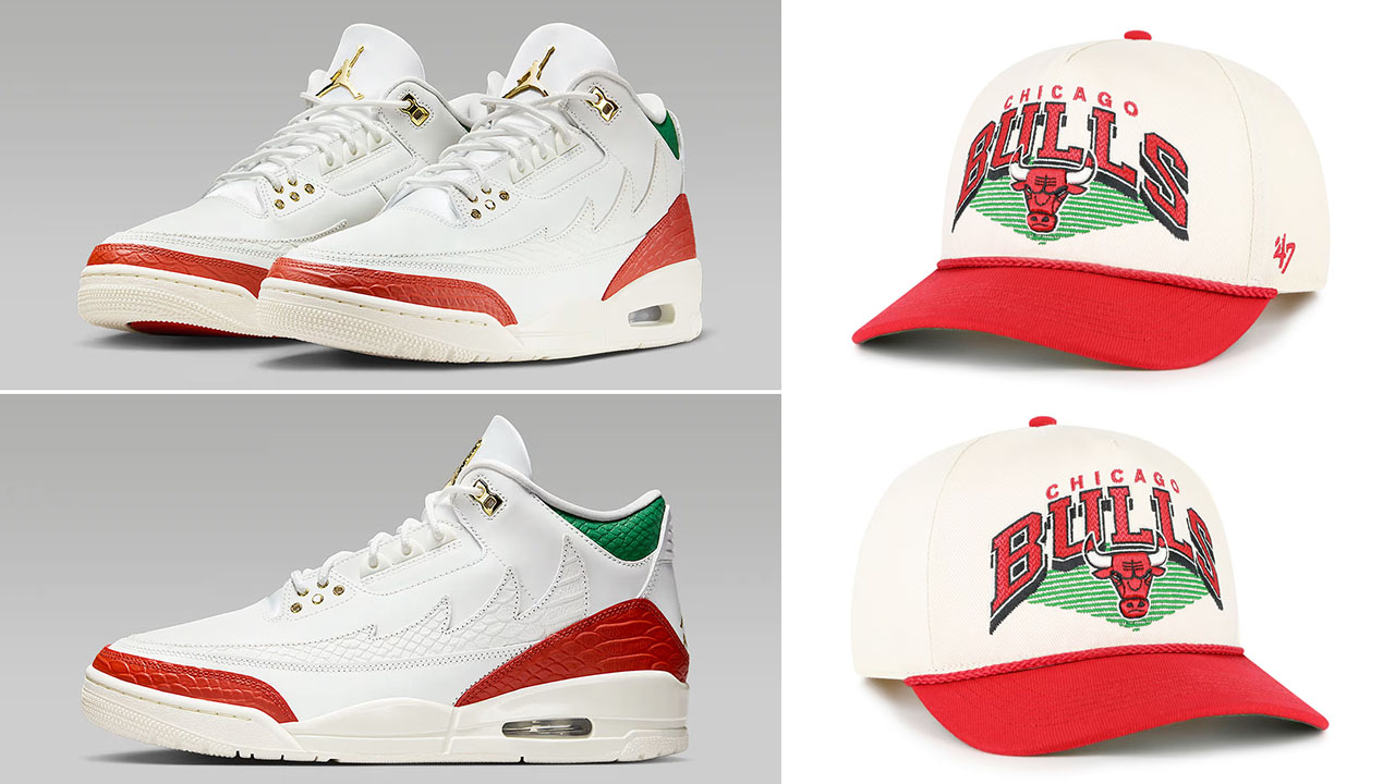 Air Jordan 3 Mexico x Chicago Bulls 47 Pomona Two Tone Rope Hitch Snapback Hat Cream Red