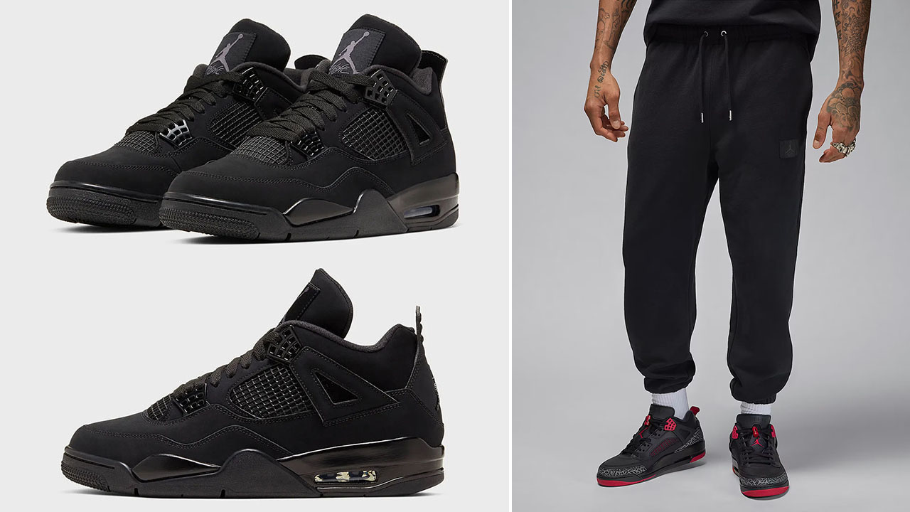 Air Jordan 4 Black Cat 2025 Shoes x Jordan Flight Fleece Mens Black Pants