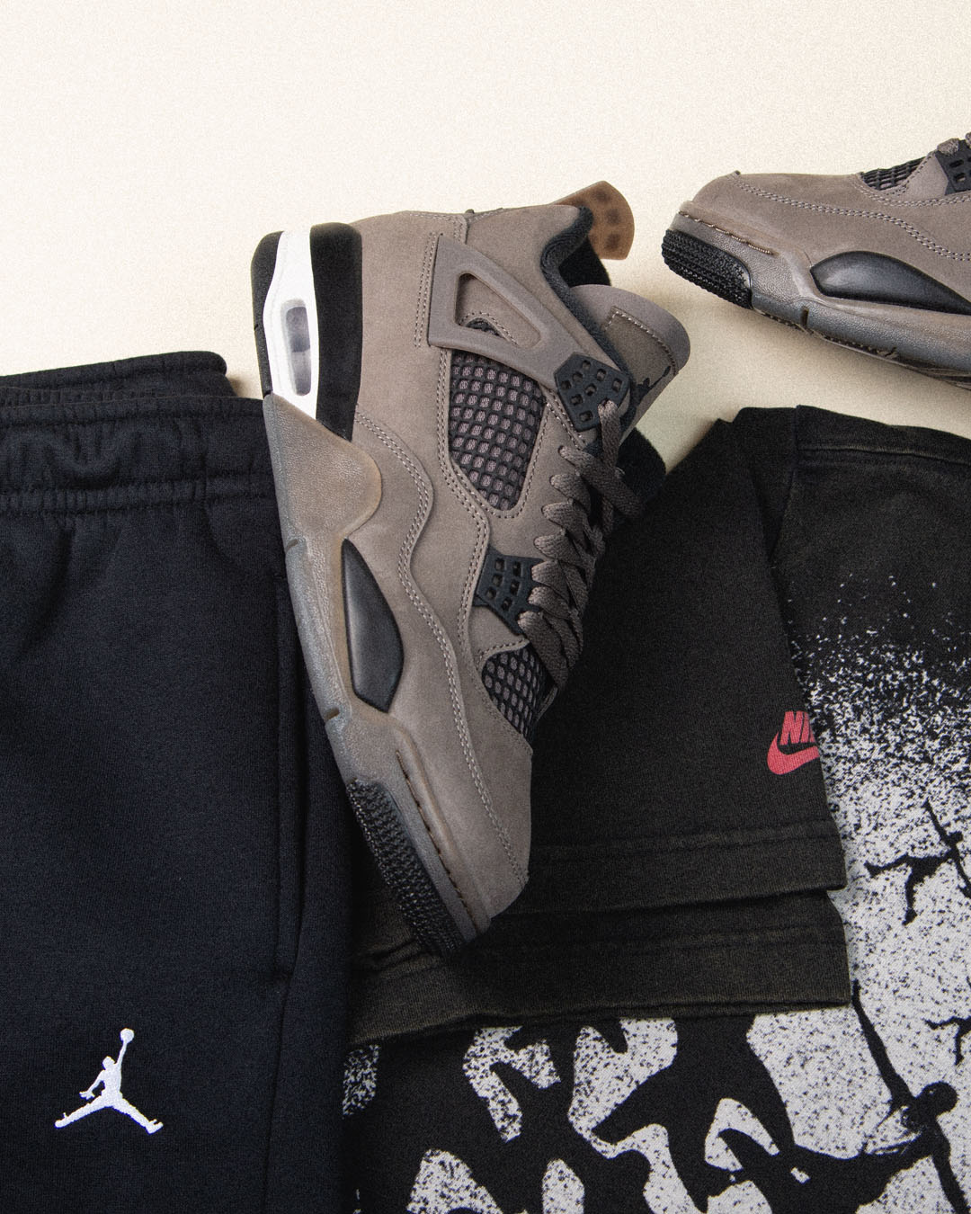 Air Jordan 4 Cave Stone Shoes and Shirt Outfit 1