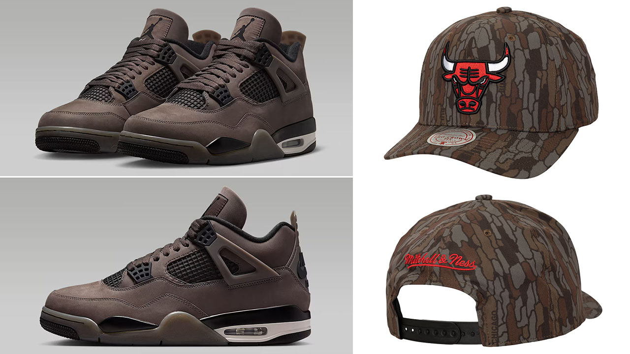 Air Jordan 4 Cave Stone x Chicago Bulls Mitchell Ness Camo Snapback Hat