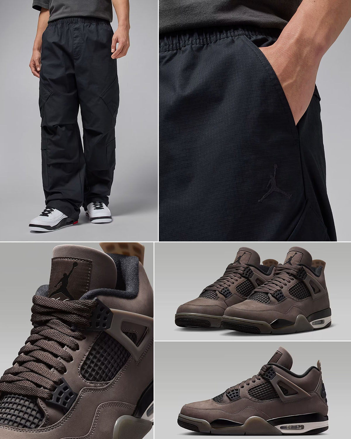 Air Jordan 4 Cave Stone x Jordan Flight Black Utility Pants Outfit