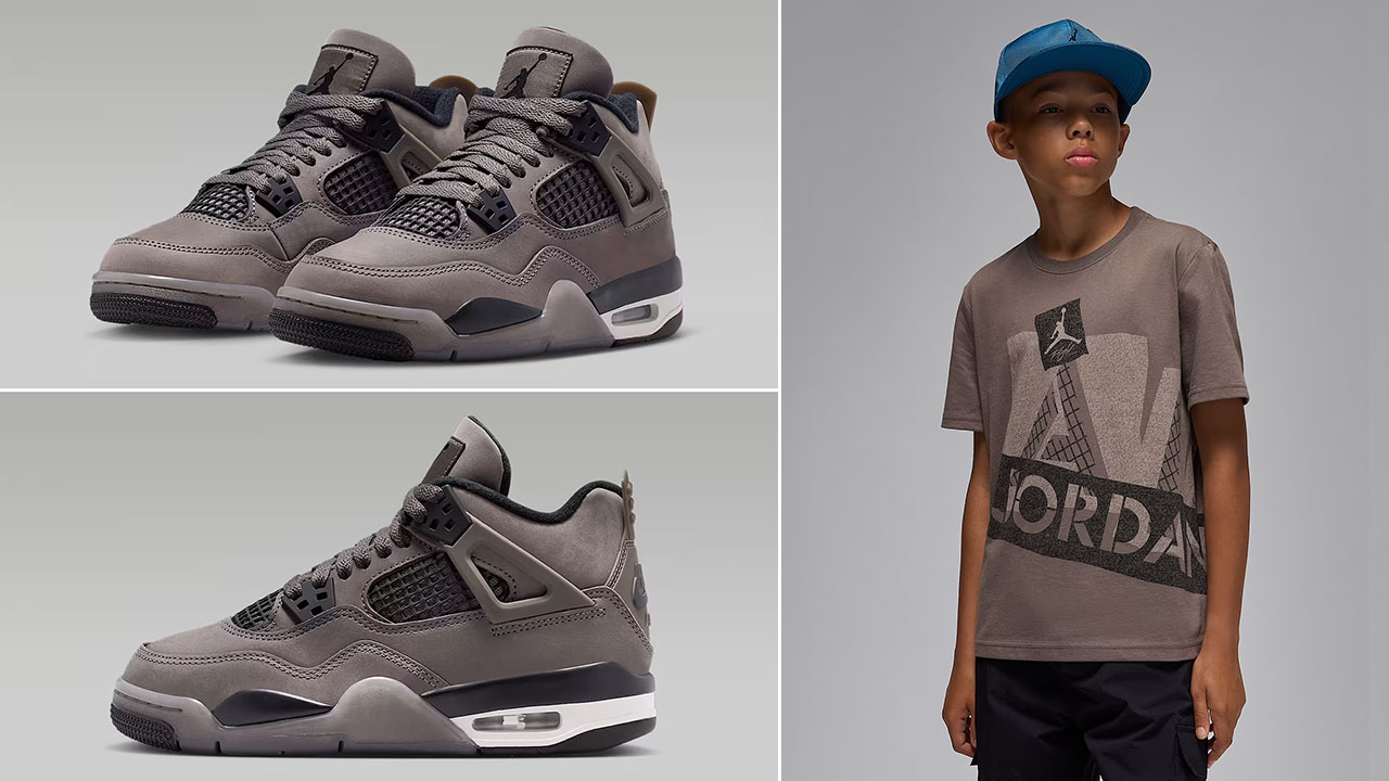 Air Jordan 4 GS Cave Stone Grade School Bg Kids Shoes and Shirt Outfit