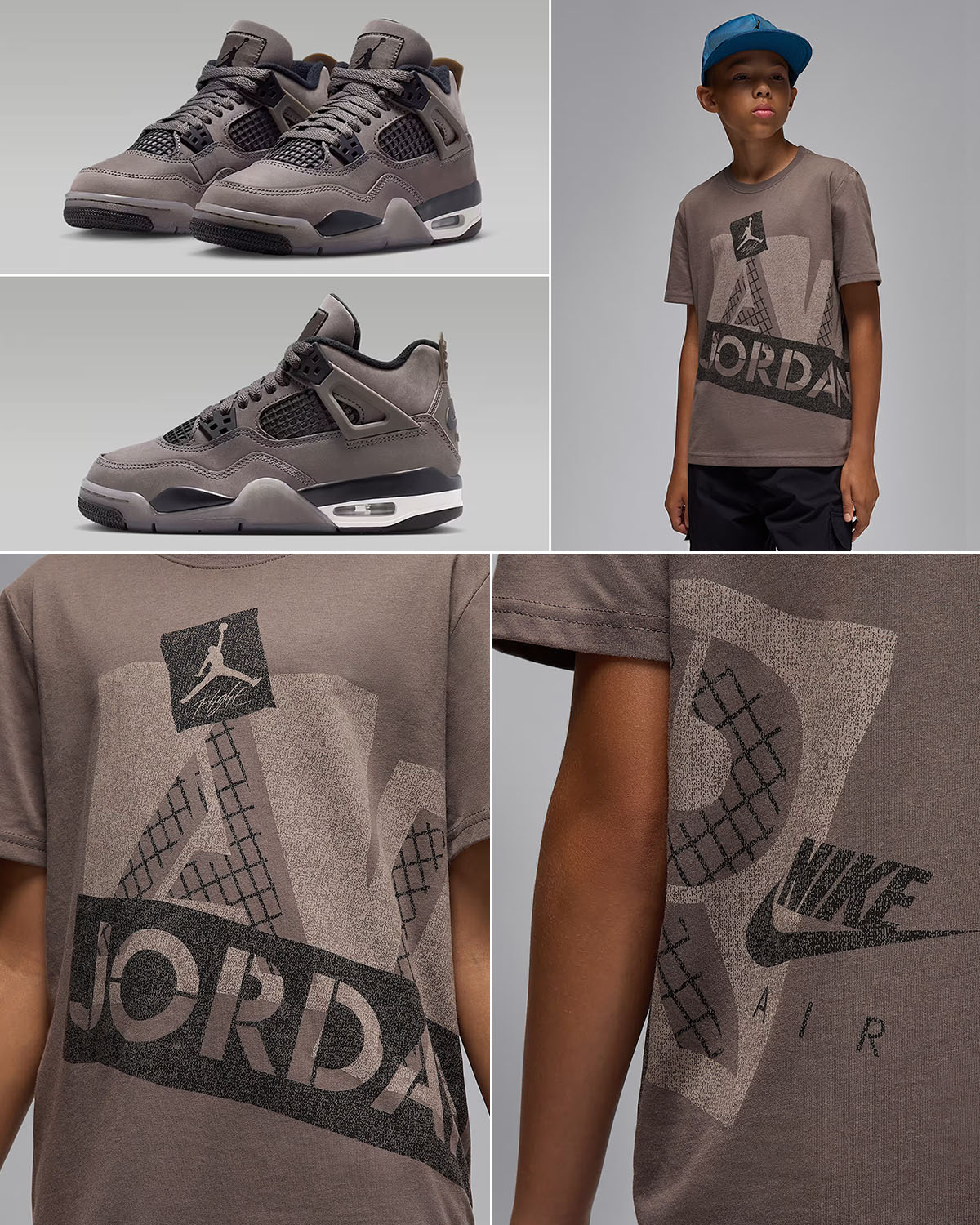 Air Jordan 4 GS Cave Stone Grade School Bg Kids Sneakers and Matching T Shirt Outfit