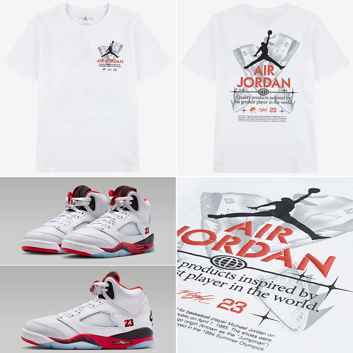 Air Jordan 5 Fire Red 2025 GS Grade School Big Kids Sneakers and Shirt Outfit