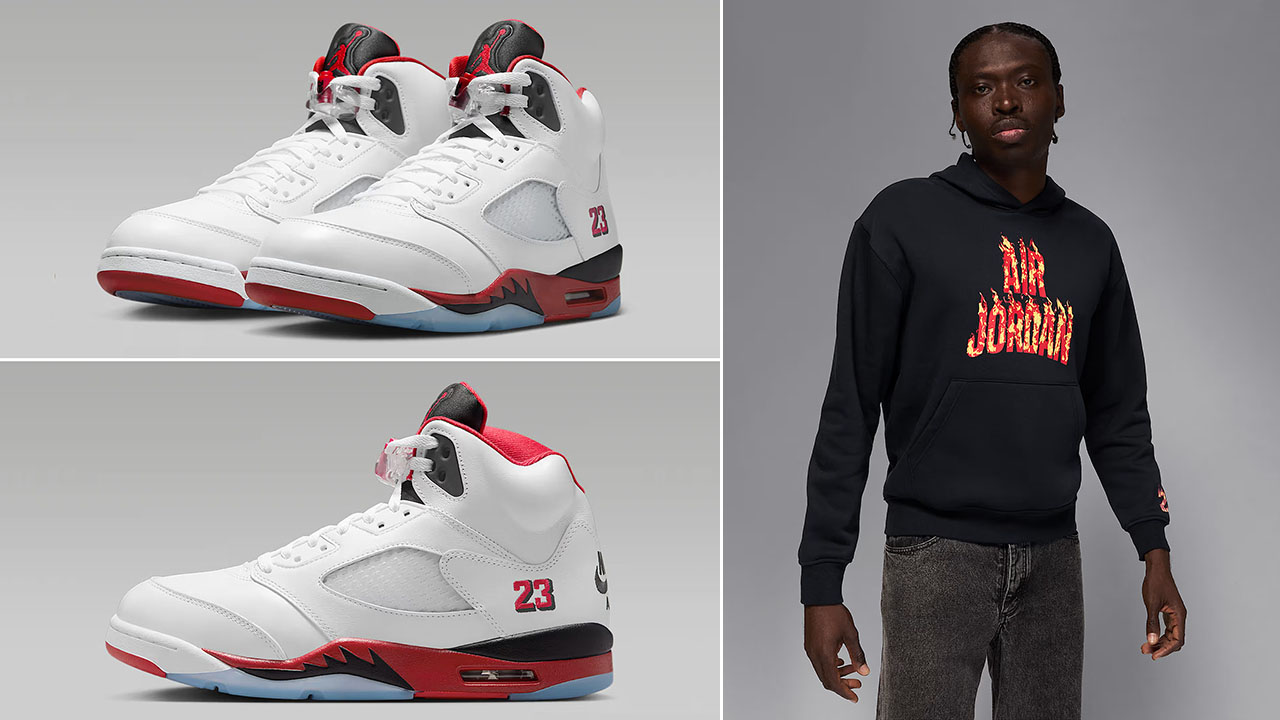 Air Jordan 5 Fire Red Black Tongue 2025 Hoodie
