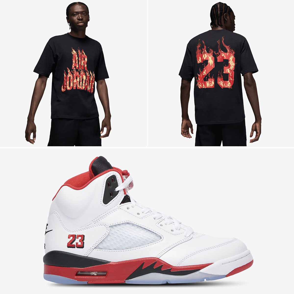Air Jordan 5 Fire Red Black Tongue 2025 x Jordan AJ5 Fire Red Black T Shirt Outfit