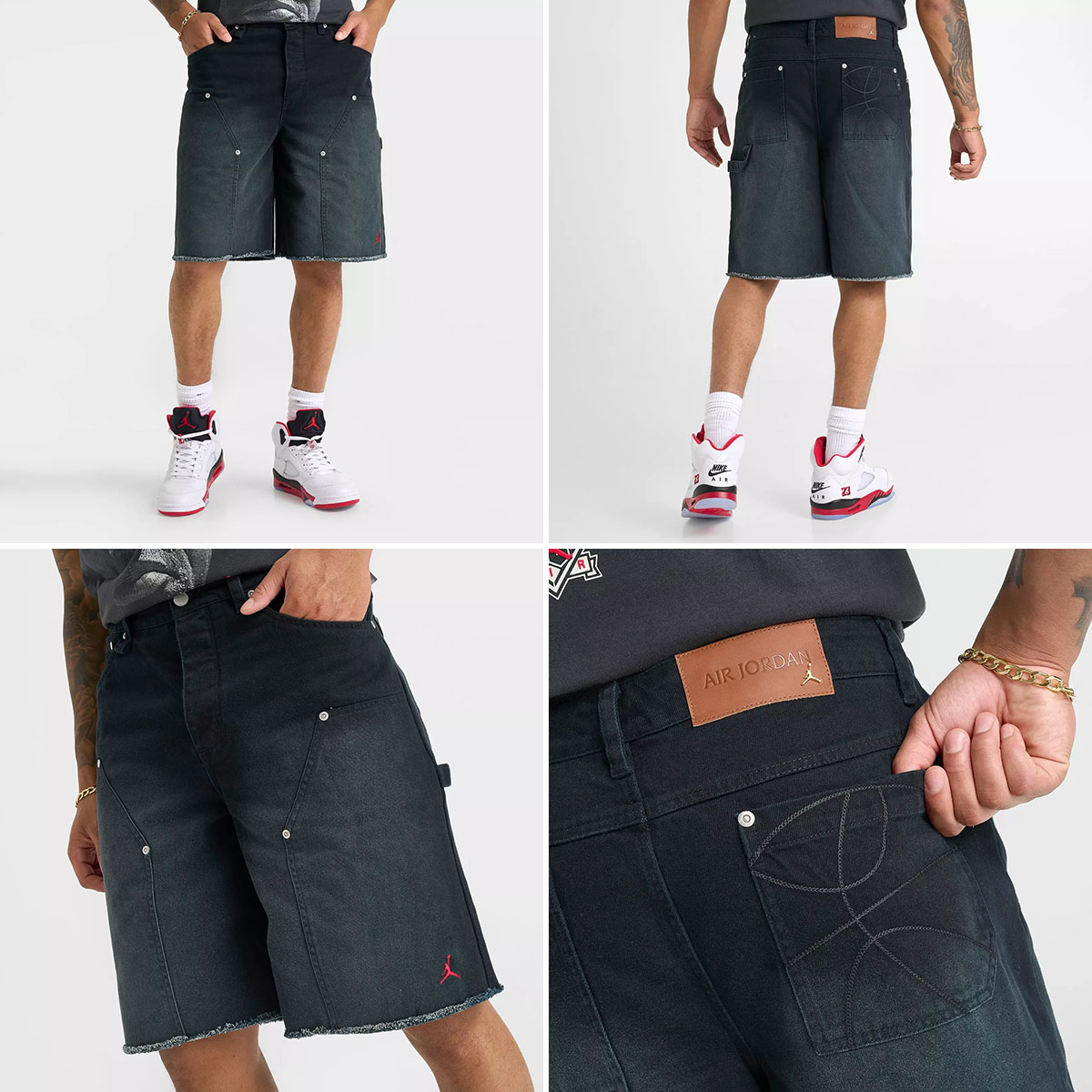 Air Jordan 5 Fire Red Black Tongue 2025 x Jordan Air Mens Twill Black Workwear Shorts