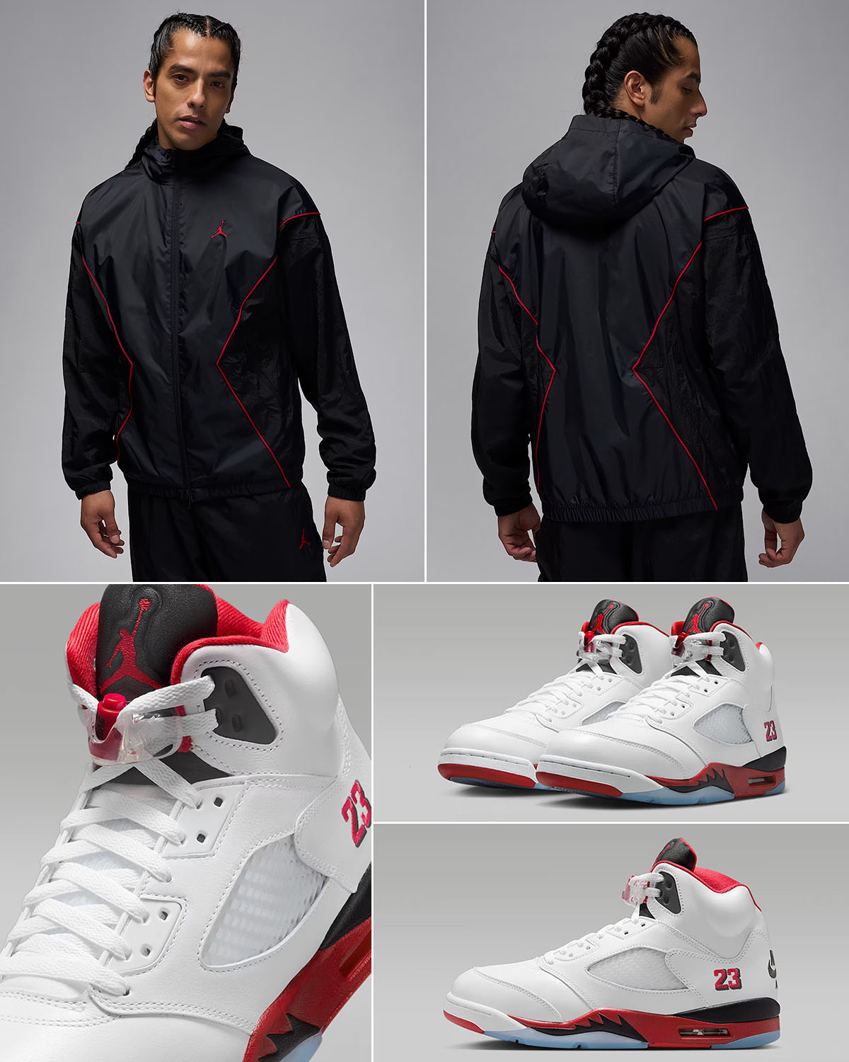 Air Jordan 5 Fire Red Black Tongue 2025 x Jordan Brooklyn Draft Jacket Outfit