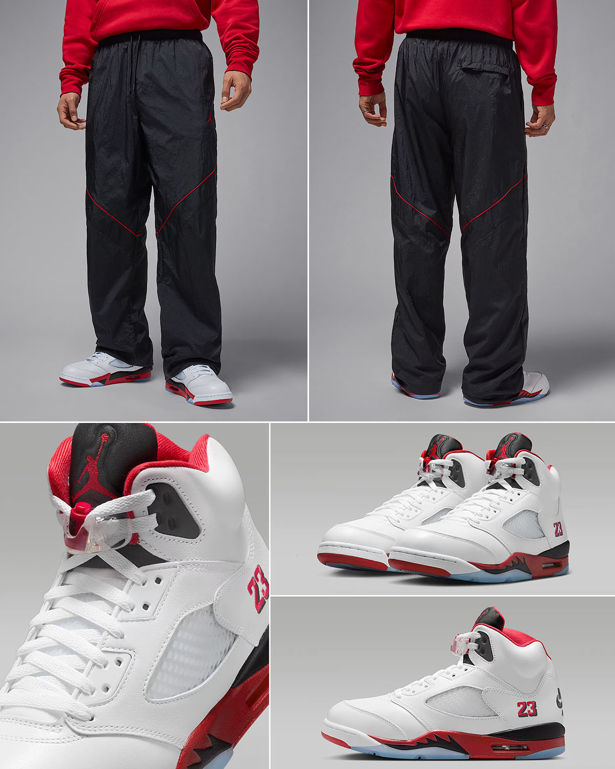 Air Jordan 5 Fire Red Black Tongue 2025 x Jordan Brooklyn Draft Pants Outfit
