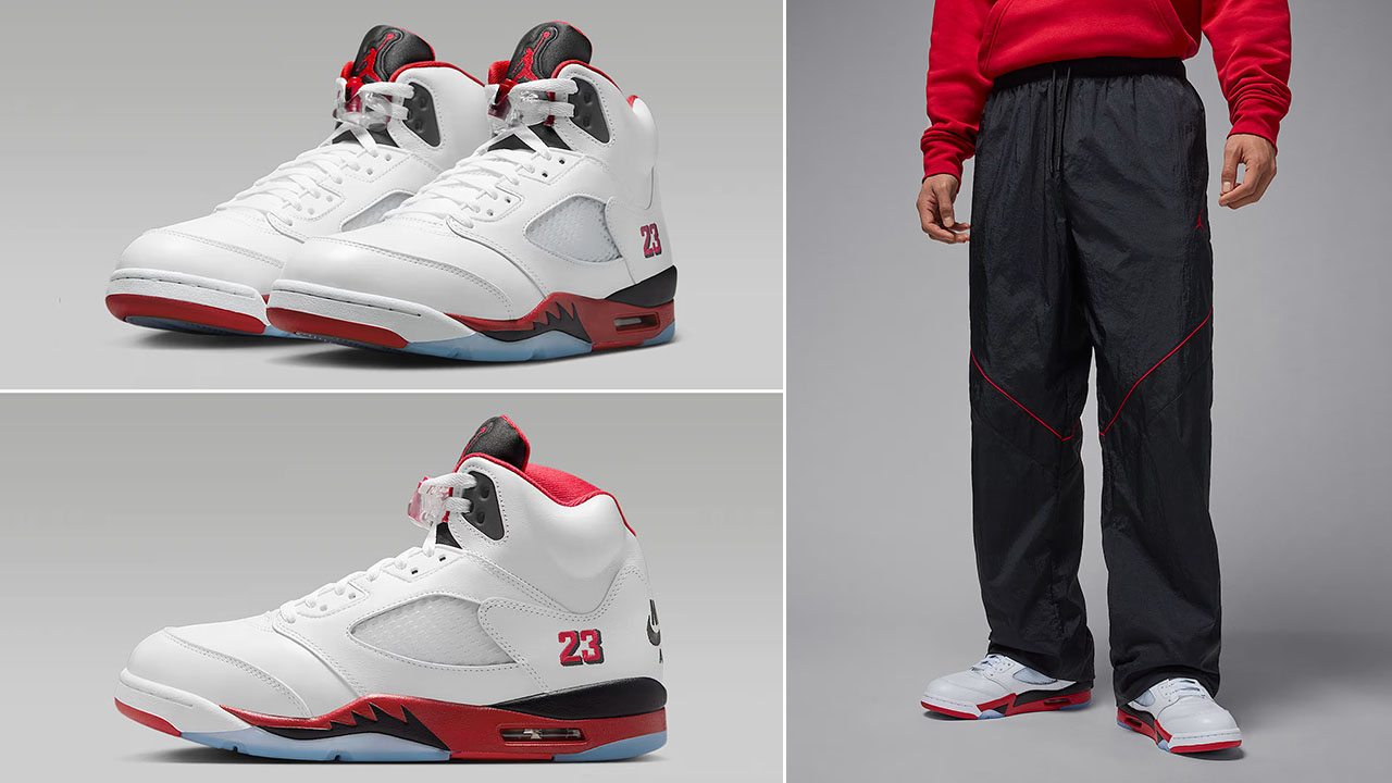 Air Jordan 5 Fire Red Black Tongue 2025 x Jordan Brooklyn Draft Pants