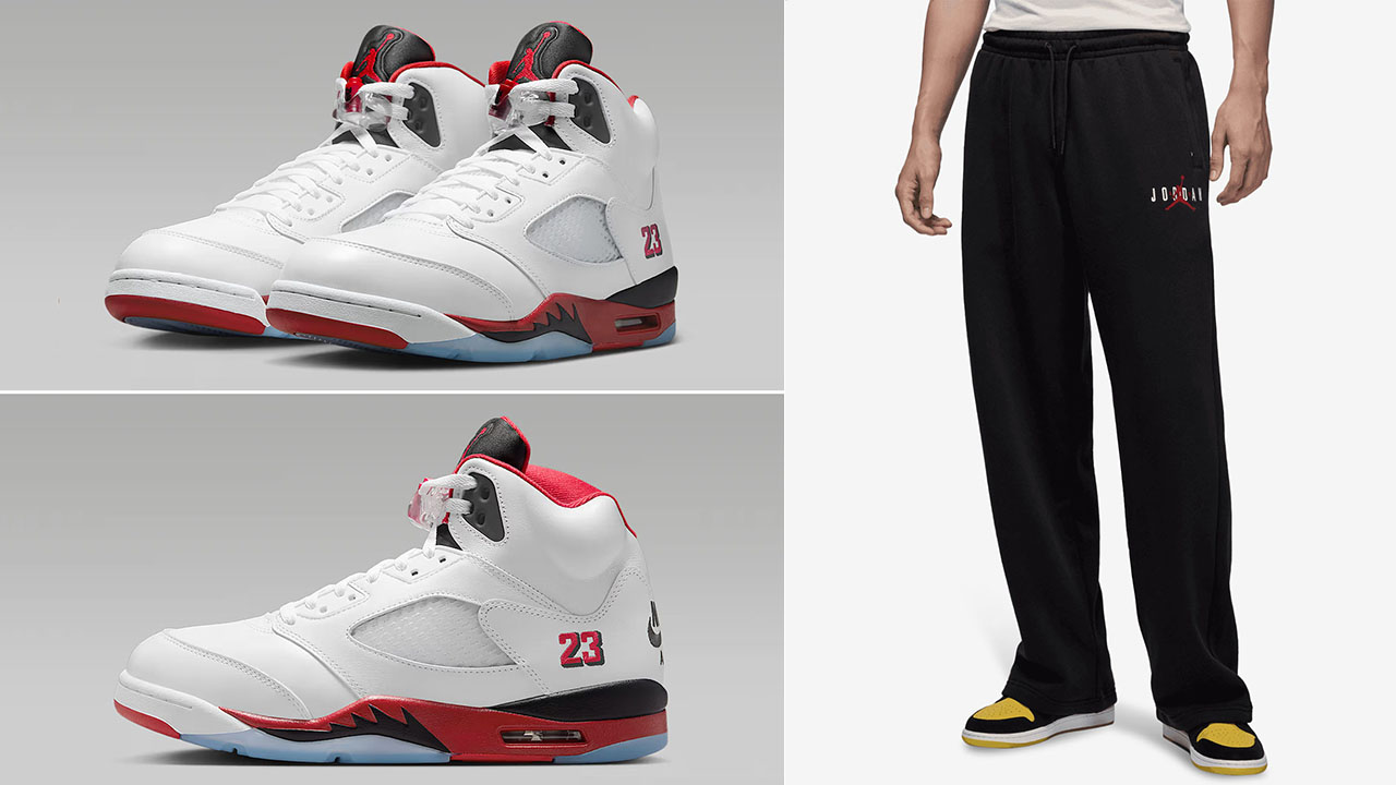 Air Jordan 5 Fire Red Black Tongue 2025 x Jordan Brooklyn Fleece Mens Oversized Black Pants