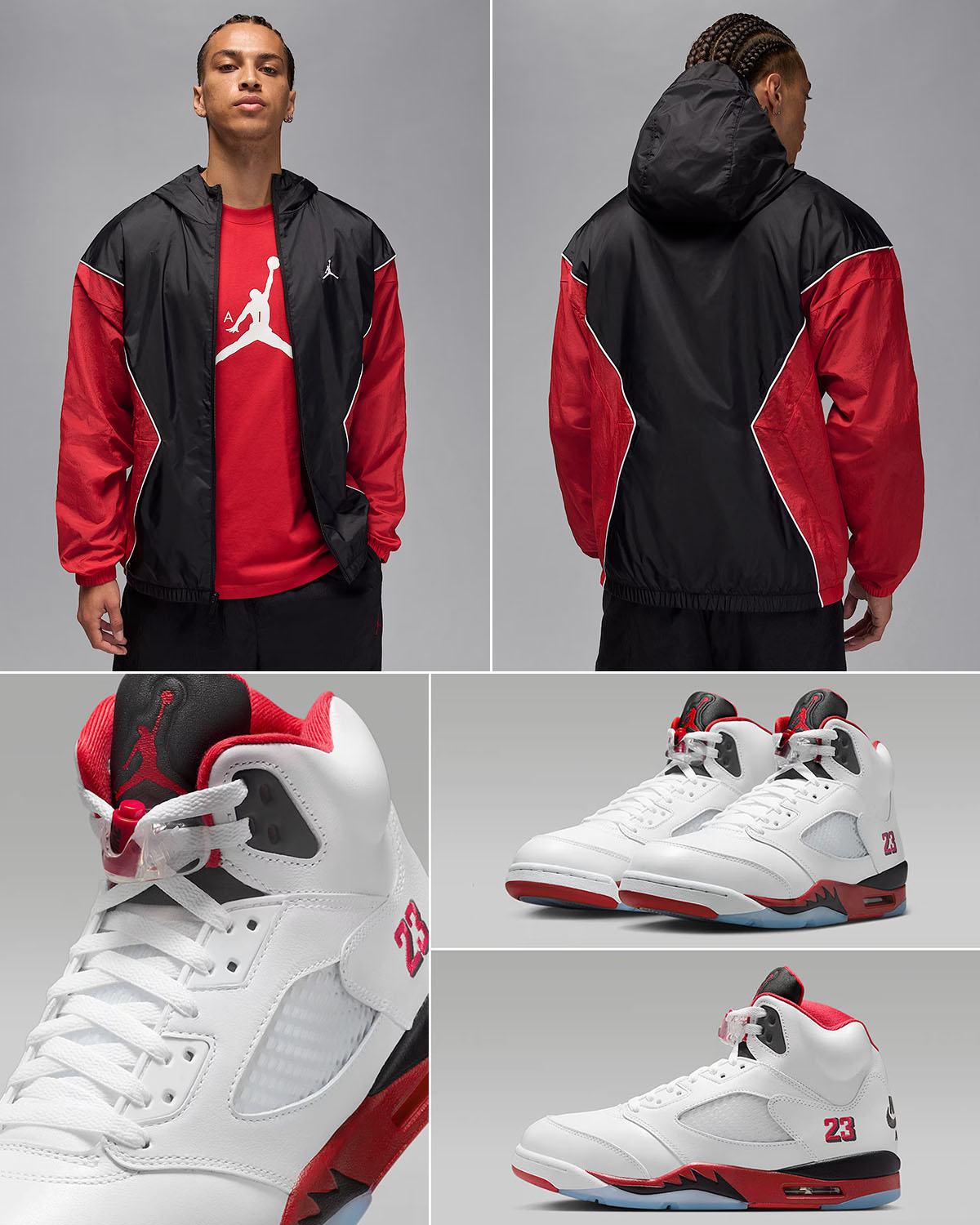 Air Jordan 5 Fire Red Black Tongue 2025 x Jordan Brooklyn Mens Hooded Draft Jacket Outfit