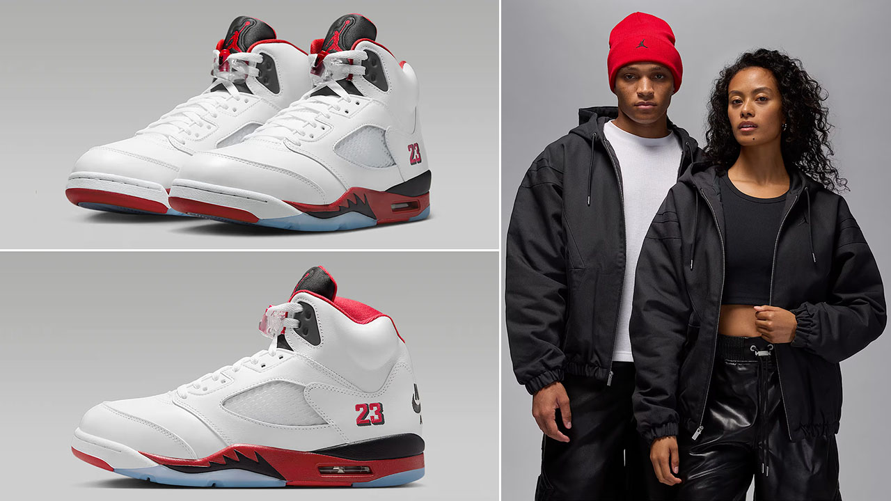 Air Jordan 5 Fire Red Black Tongue 2025 x Jordan Mens Black Draft Jacket