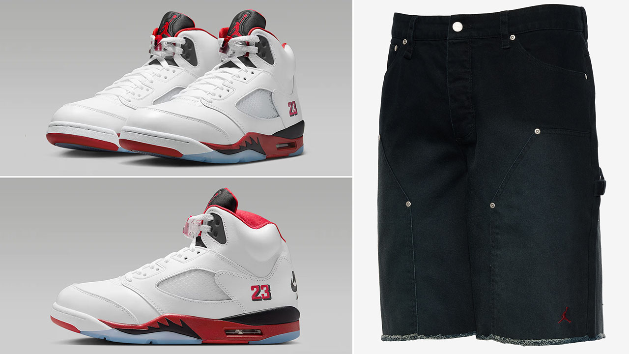 Air Jordan 5 Fire Red Black Tongue 2025 x Jordan Y2K Twill Workwear Shorts