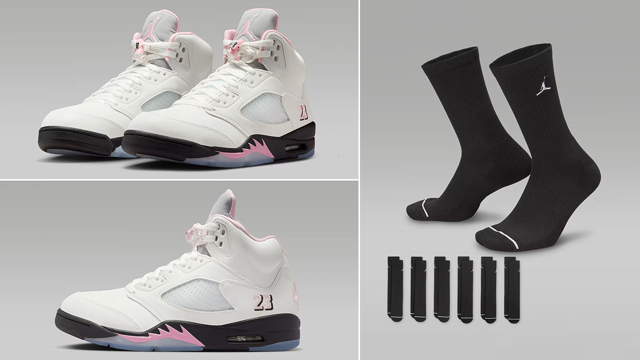 Air Jordan 5 Medium Soft Pink 35th Anniversary x Jordan Everyday Cushioned Black Crew Socks