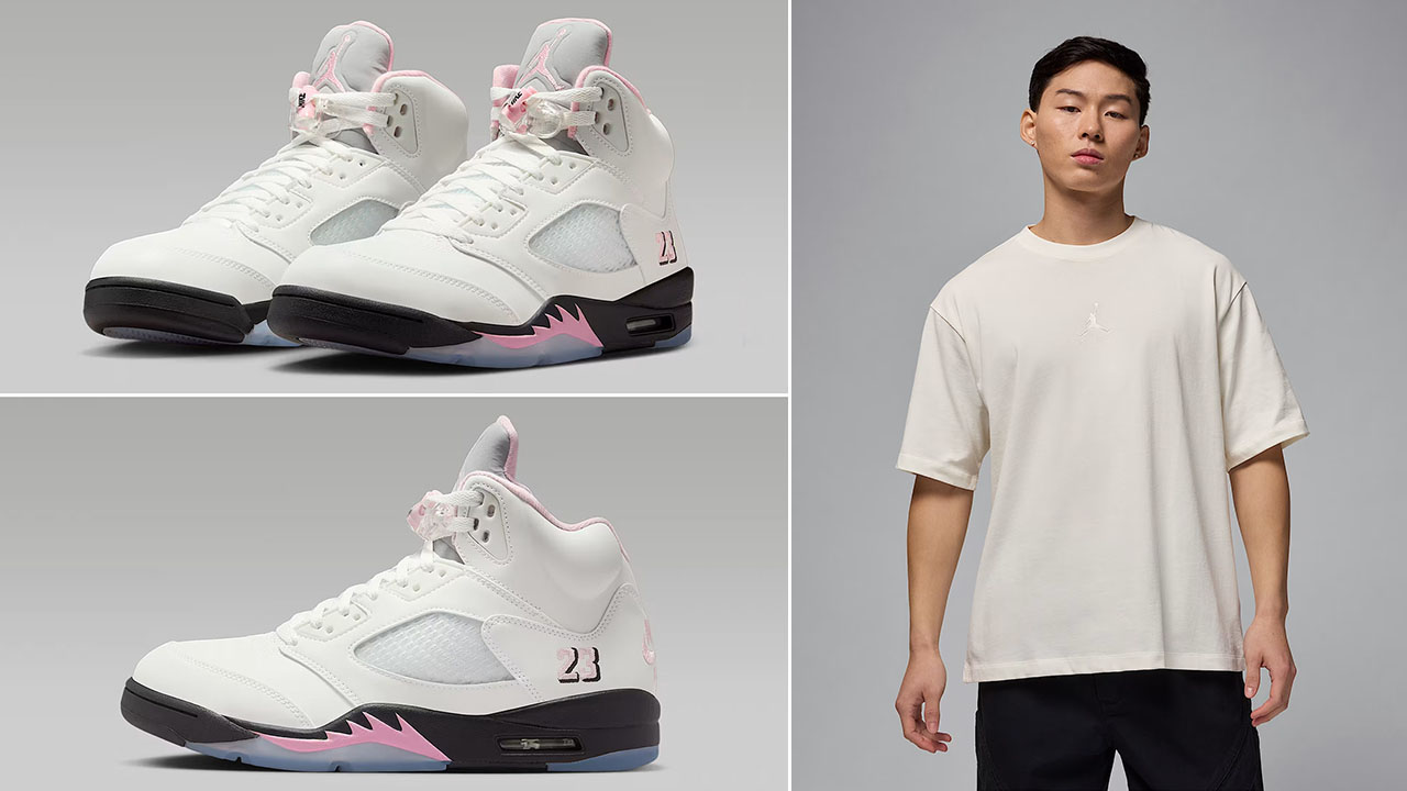 Air Jordan 5 Medium Soft Pink 35th Anniversary x Jordan Flight Essentials Mens Oversized Sail T Shirt