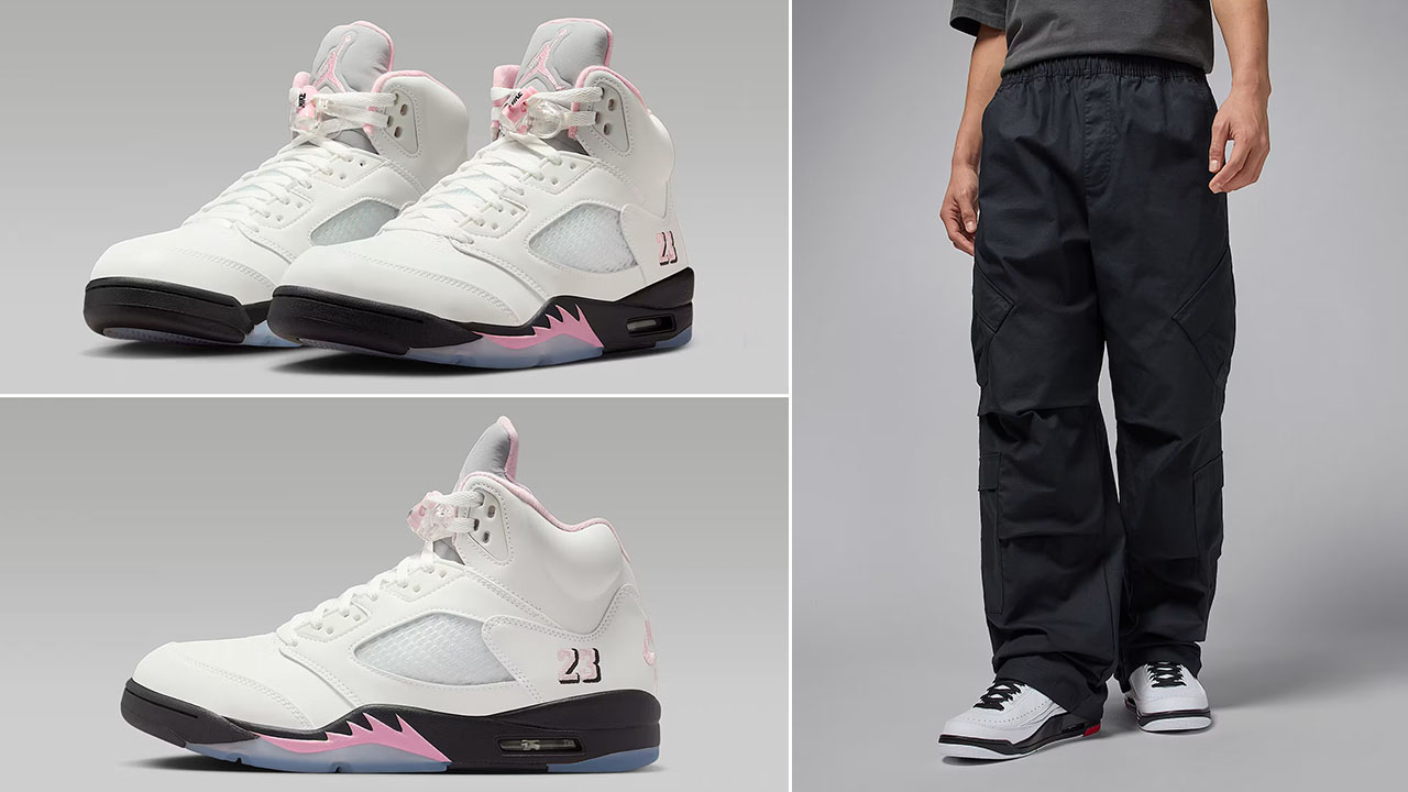 Air Jordan 5 Medium Soft Pink 35th Anniversary x Jordan Flight Utility Black Pants
