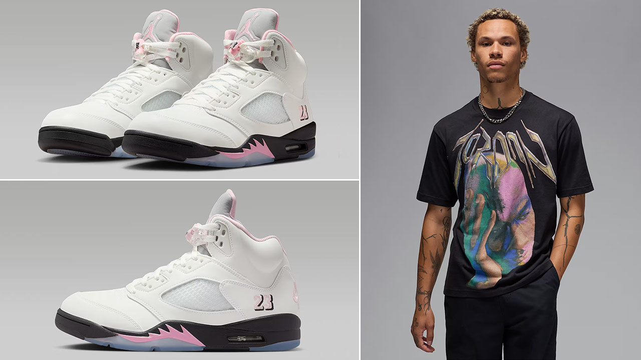 Air Jordan 5 Medium Soft Pink 35th Anniversary x Jordan Sport Mens Graphic Black T Shirt Outfit