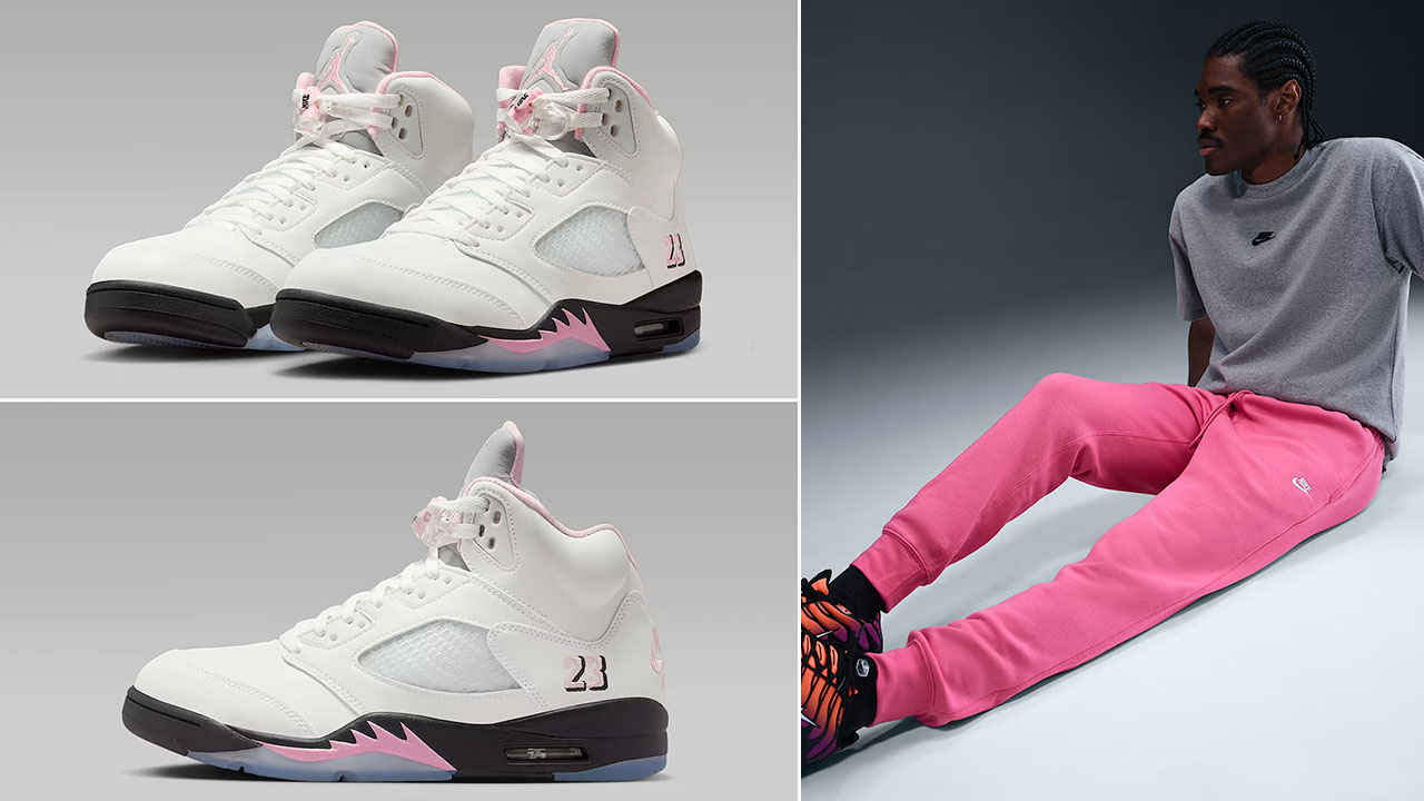 Air Jordan 5 Medium Soft Pink 35th Anniversary x Nike Club Fleece Mens Pink Jogger Pants