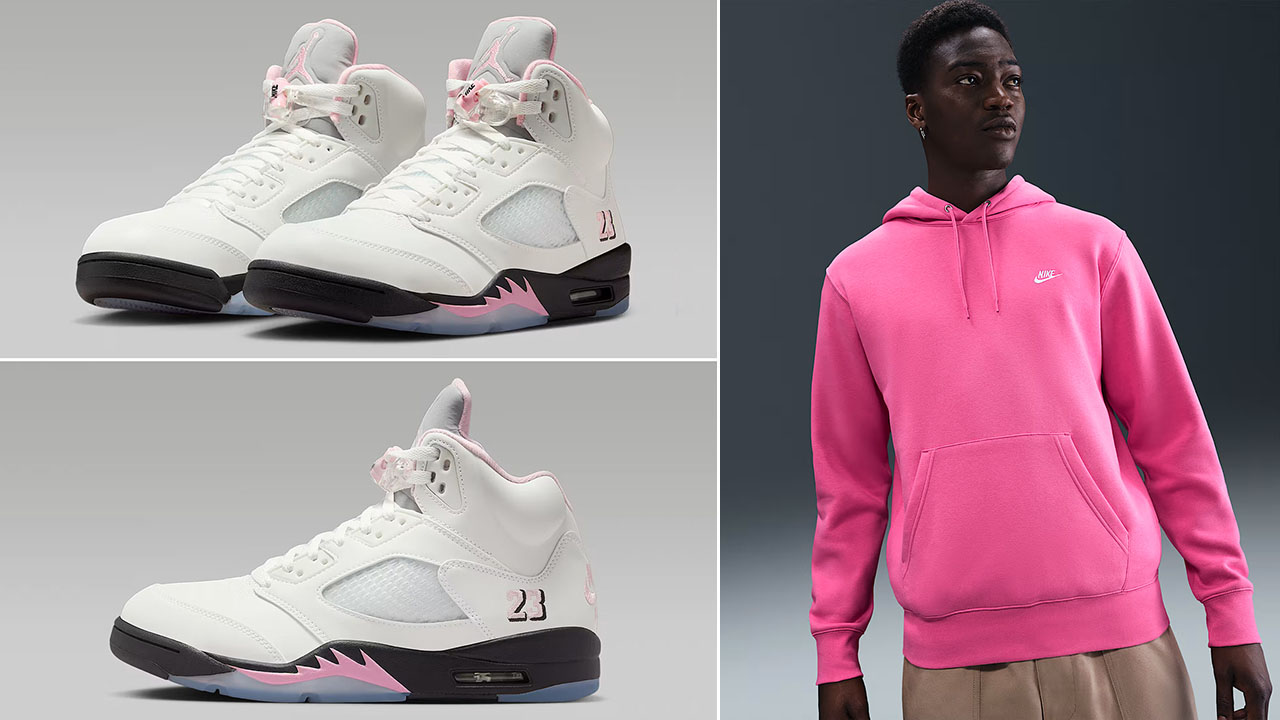 Air Jordan 5 Medium Soft Pink 35th Anniversary x Nike Club Fleece Mens Pink Pullover Hoodie