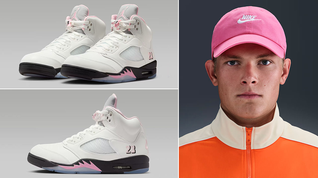 Air Jordan 5 Medium Soft Pink 35th Anniversary x Nike Club Futura Wash Pink Cap