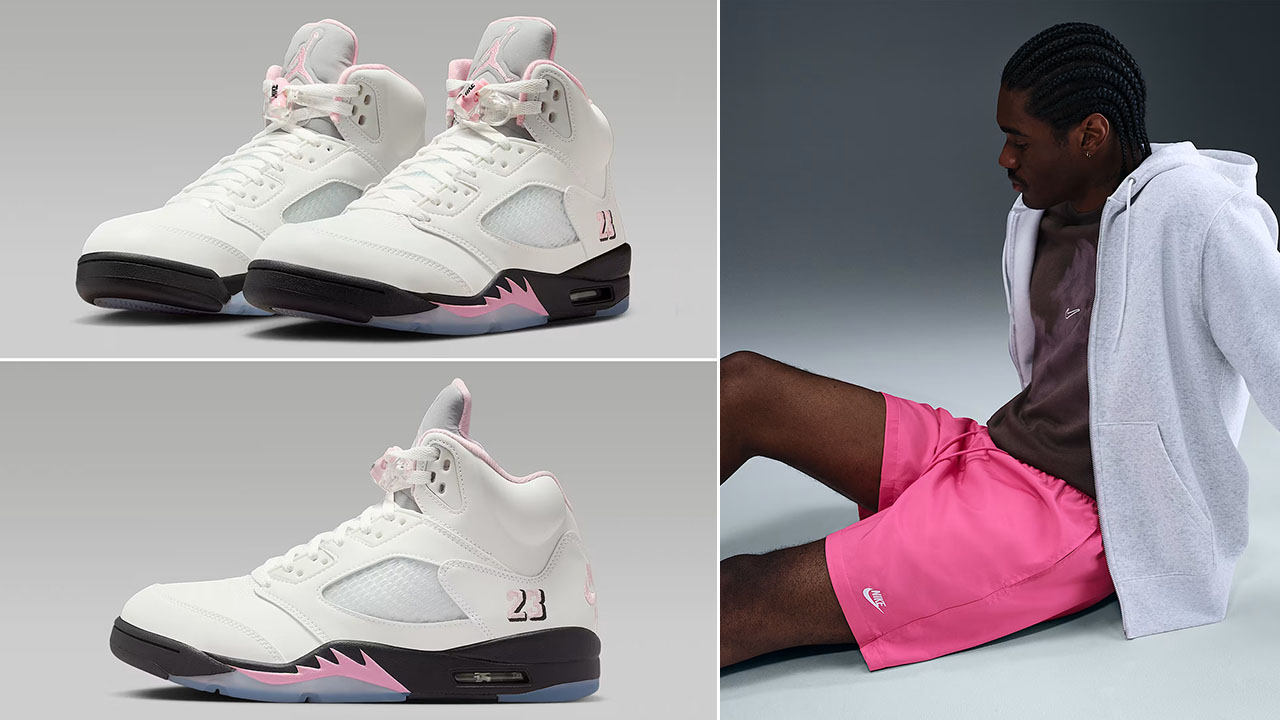 Air Jordan 5 Medium Soft Pink 35th Anniversary x Nike Club Mens Woven Flow Pink Shorts