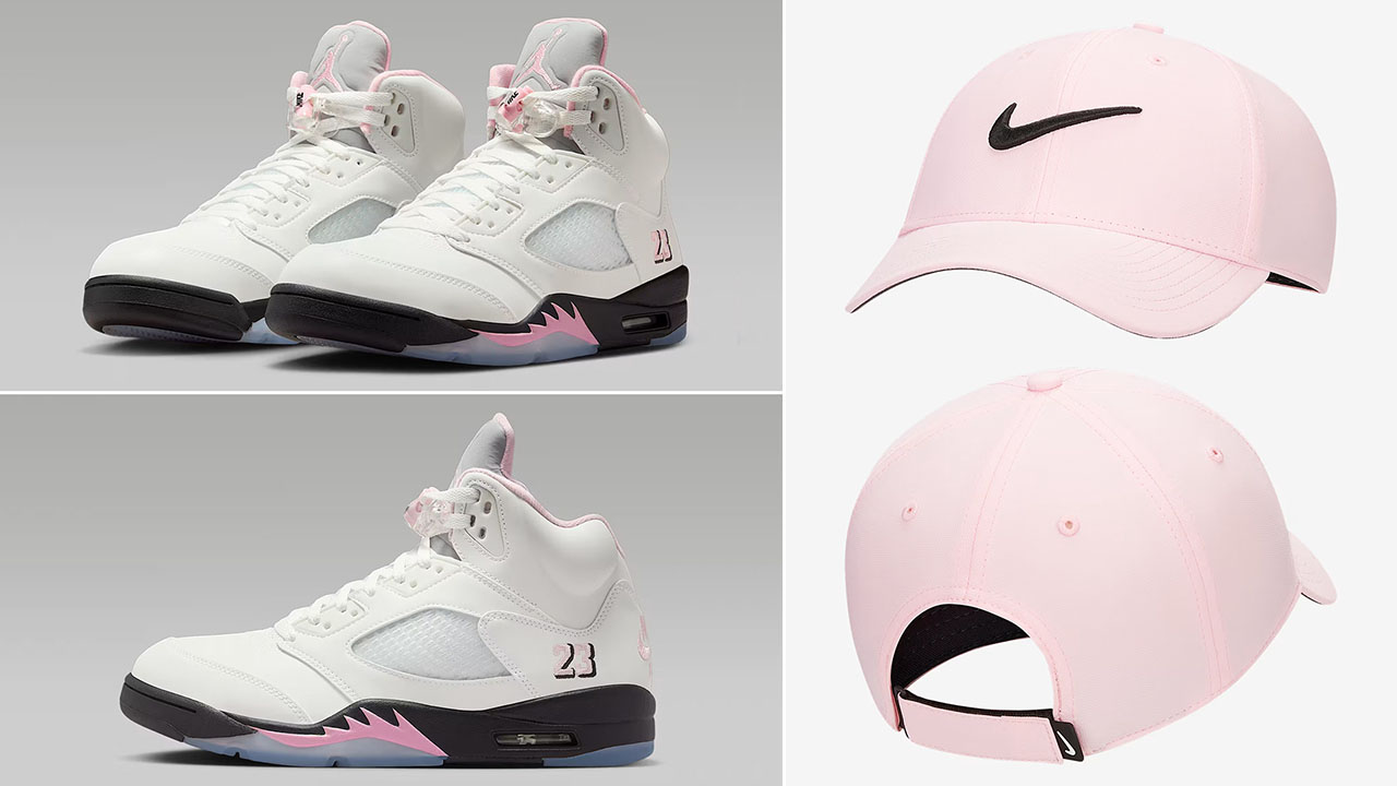 Air Jordan 5 Medium Soft Pink 35th Anniversary x Nike Dri Fit Swoosh Pink Cap
