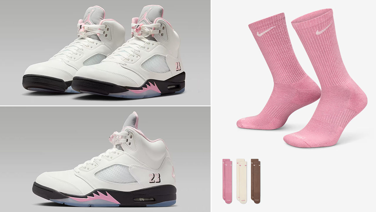 Air Jordan 5 Medium Soft Pink 35th Anniversary x Nike Everyday Cushioned Crew Socks 3 Pairs